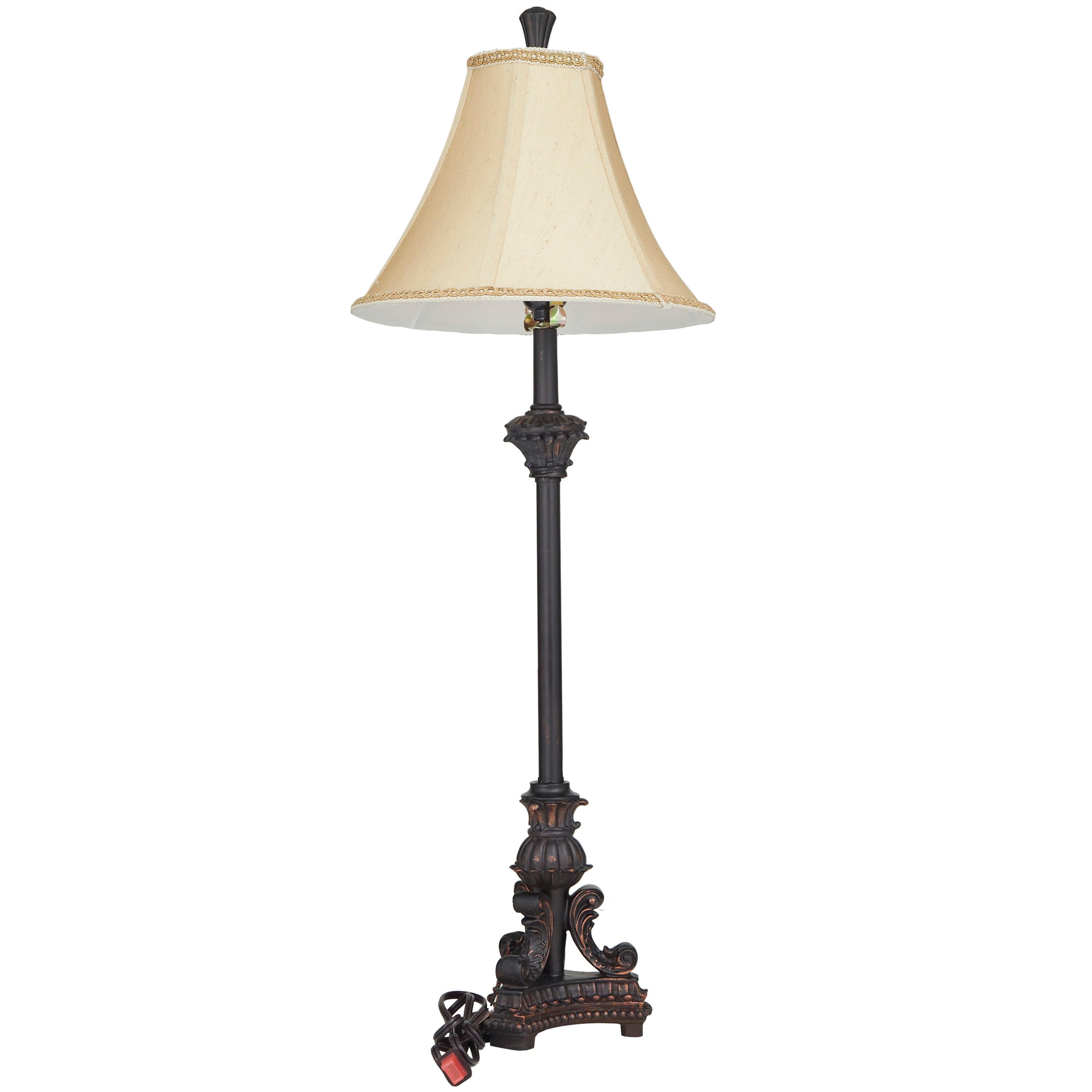 DecMode 31" Antique Style Bronze Buffet Lamp with Beige Fabric Shade