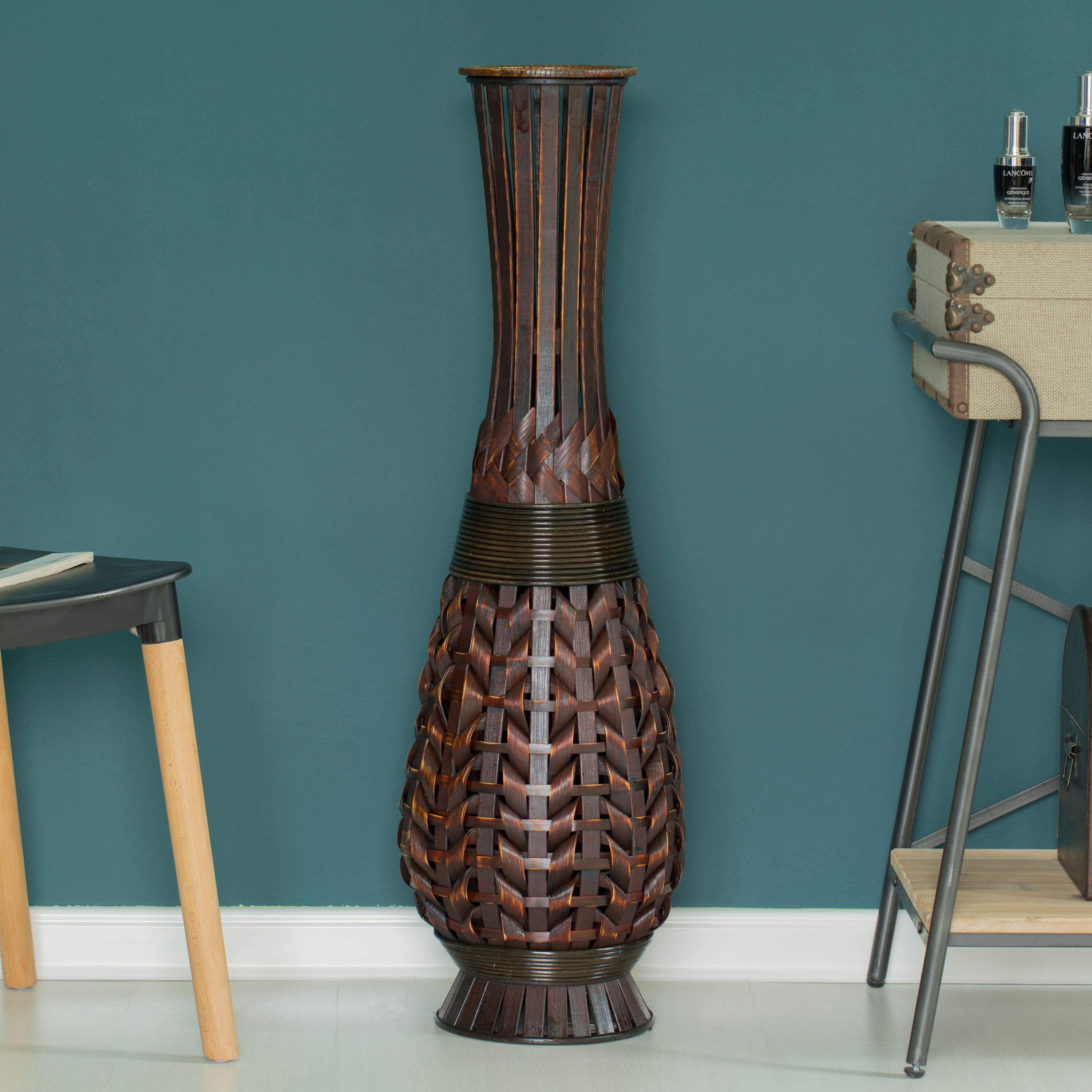 Uniquewise Antique Trumpet Style Brown Bamboo Floor Vase - 36-inch-Tall Decorative Vase for Entryway or Living Room - Vintage-Inspired Home Decor