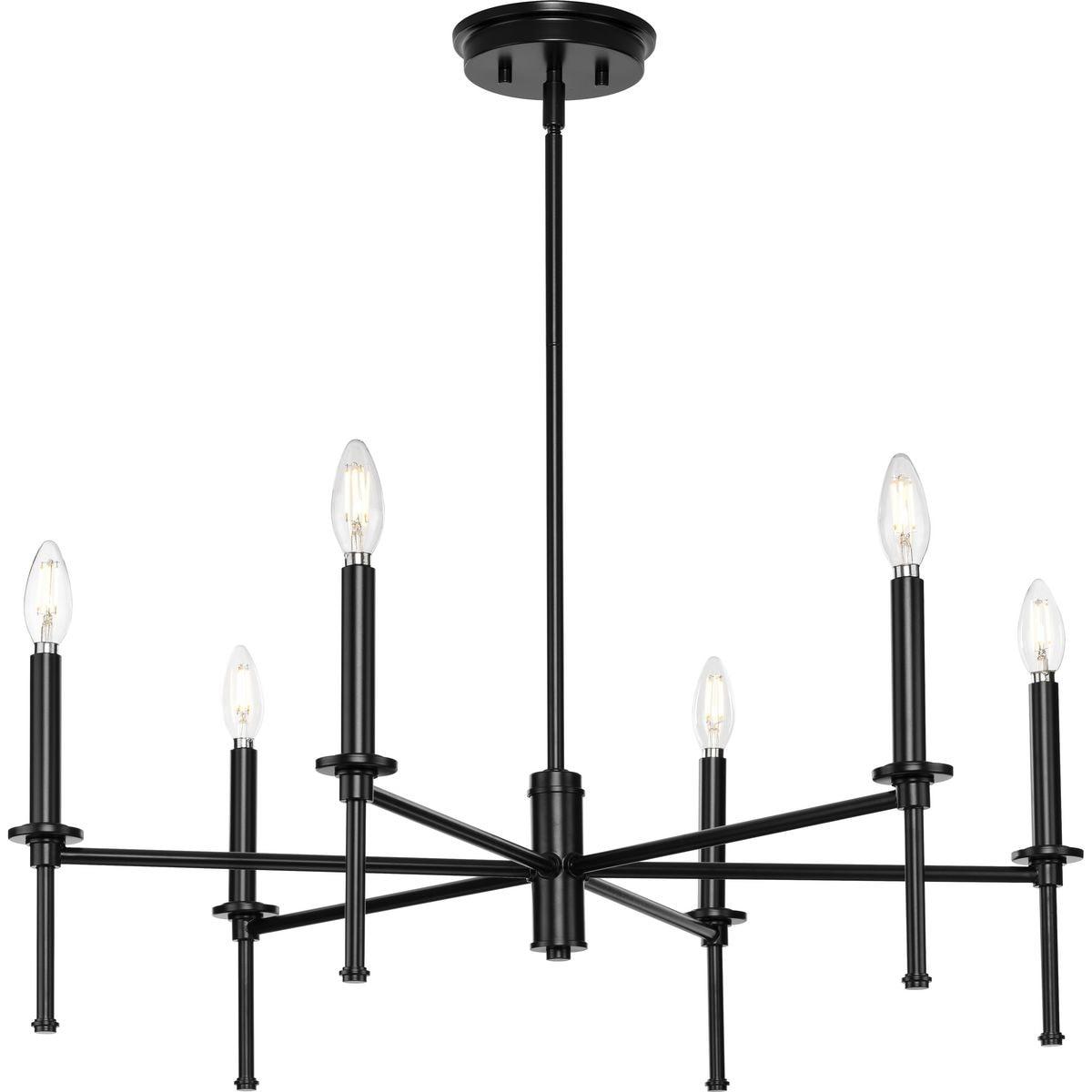 Progress Lighting Elara 6-Light Chandelier, Steel, Matte Black, Clear Glass Shades