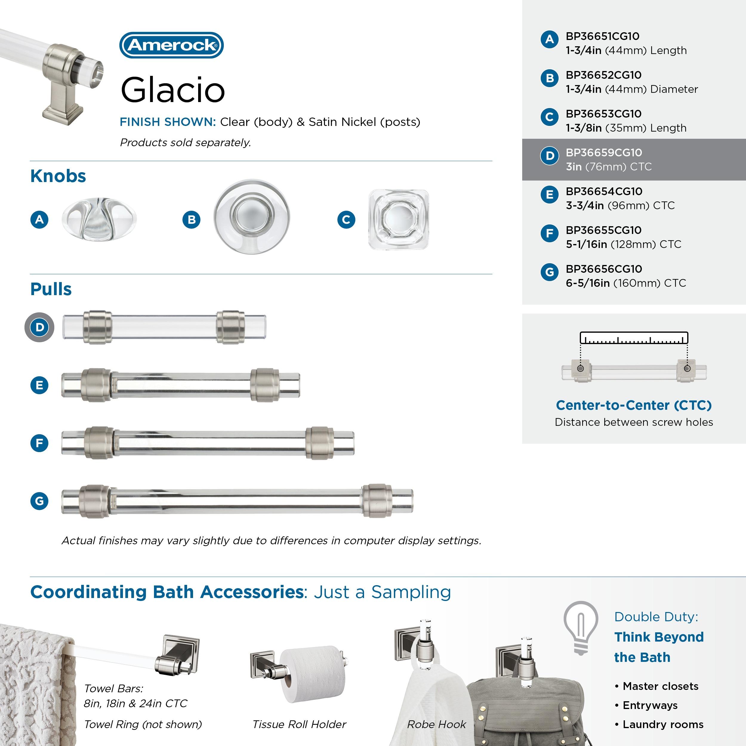 Amerock Glacio 3 inch (76mm) Center-to-Center Clear/Satin Nickel Cabinet Pull