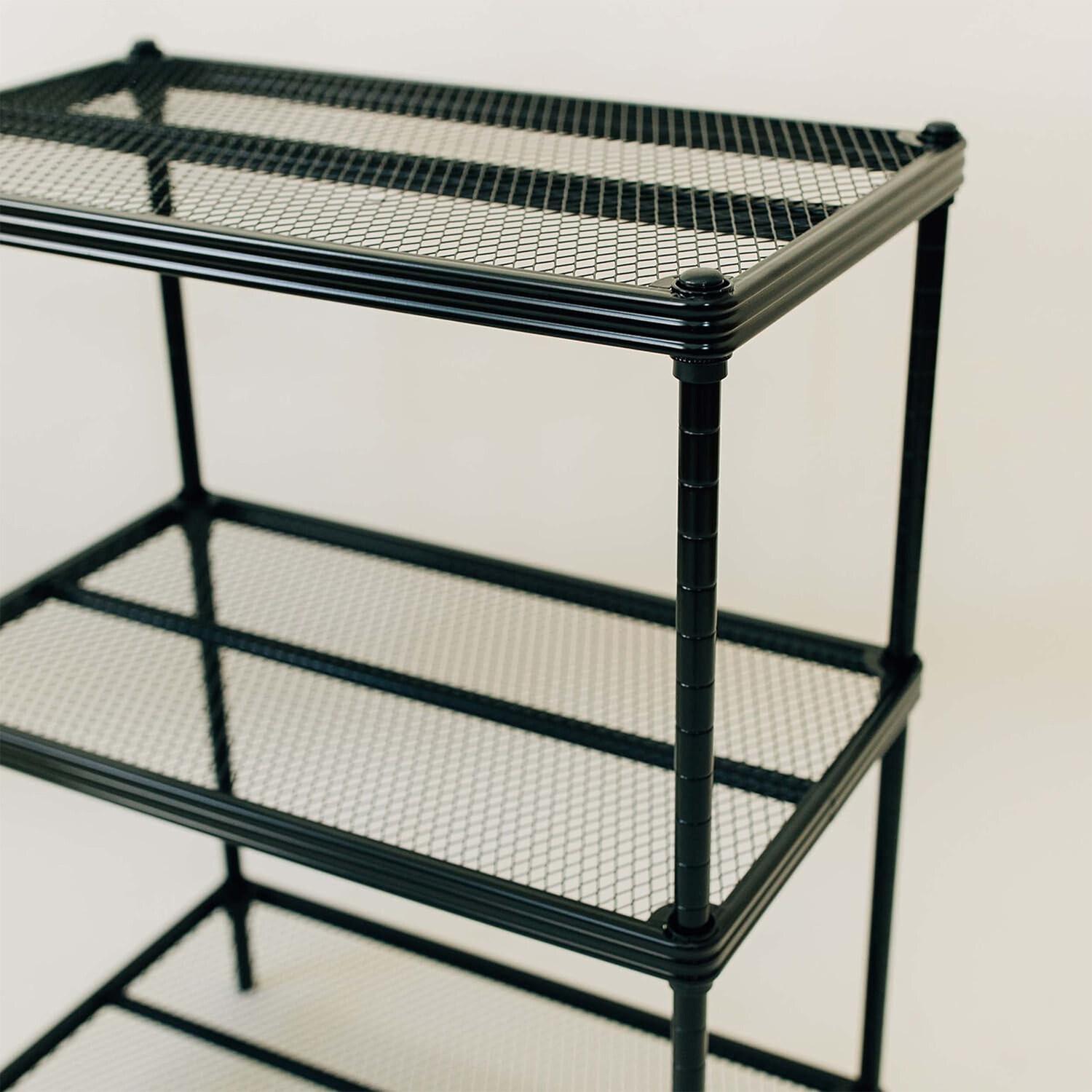 Design Ideas MeshWorks 3 Tier Full-Size Metal Storage Shelving Unit Rack for Kitchen, Office, and Garage Organization, 23.6” x 13.8” x 31.5,” Black