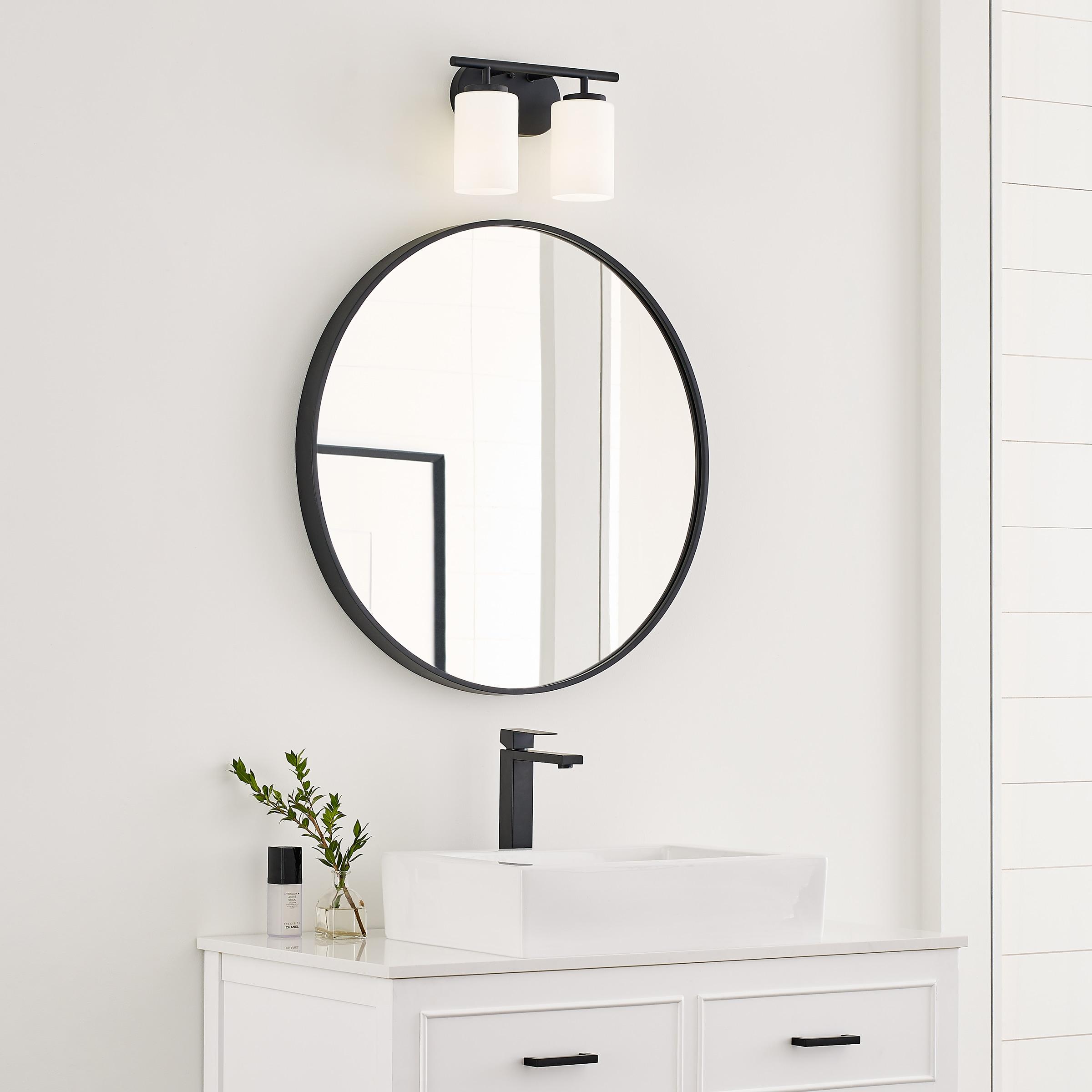 Oslo 12.5 in. 2-Light Midnight Black Transitional Contemporary Bathroom Vanity Light with Cased Opal Etched Glass Shades