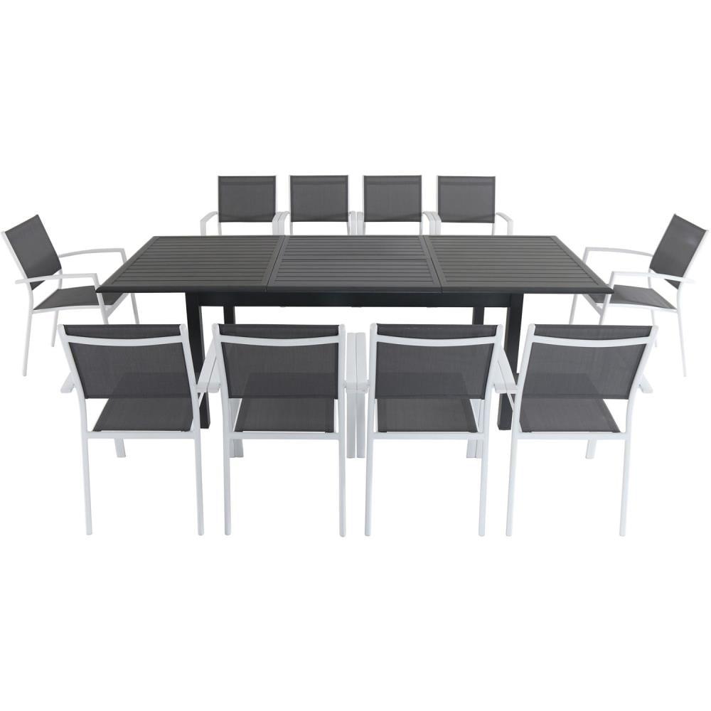 Hanover Cameron 11-Piece Expandable Dining Set with 10 Sling Dining Chairs and a 40" x 94" Table