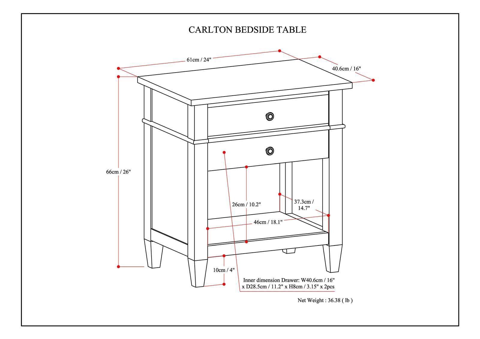 Simpli Home Carlton Wood 24" Transitional Bedside Nightstand Table in Brown