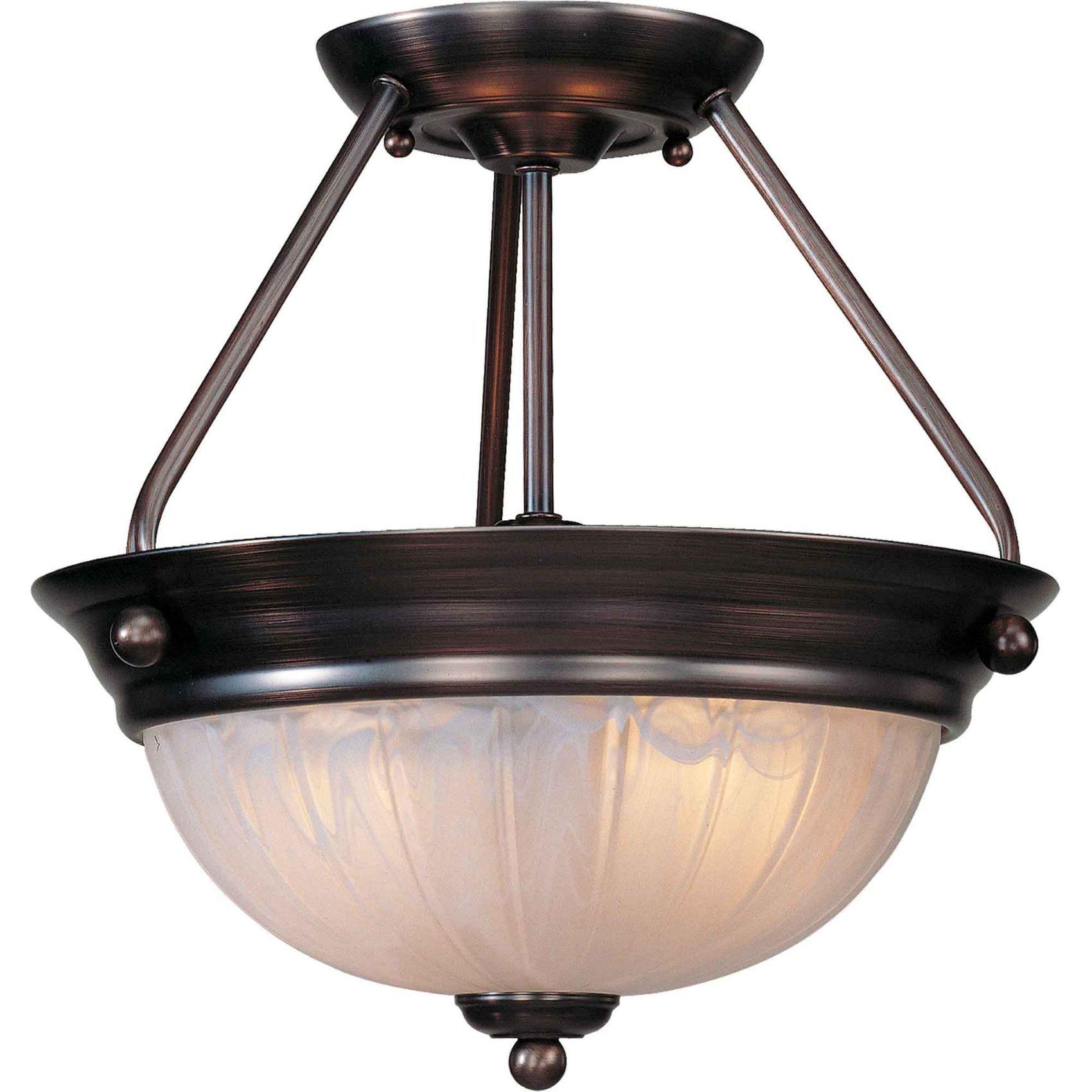 Marti 2-Light Indoor Antique Bronze Semi-Flush Mount Ceiling Fixture with Alabaster Melon Glass Bowl