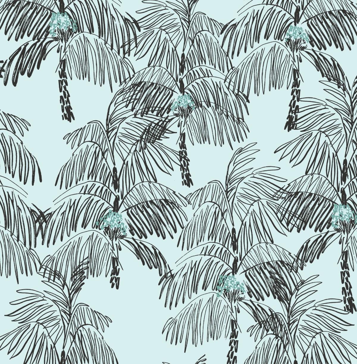 NextWall  Palm Beach Peel and Stick Wallpaper Sky Blue & Black