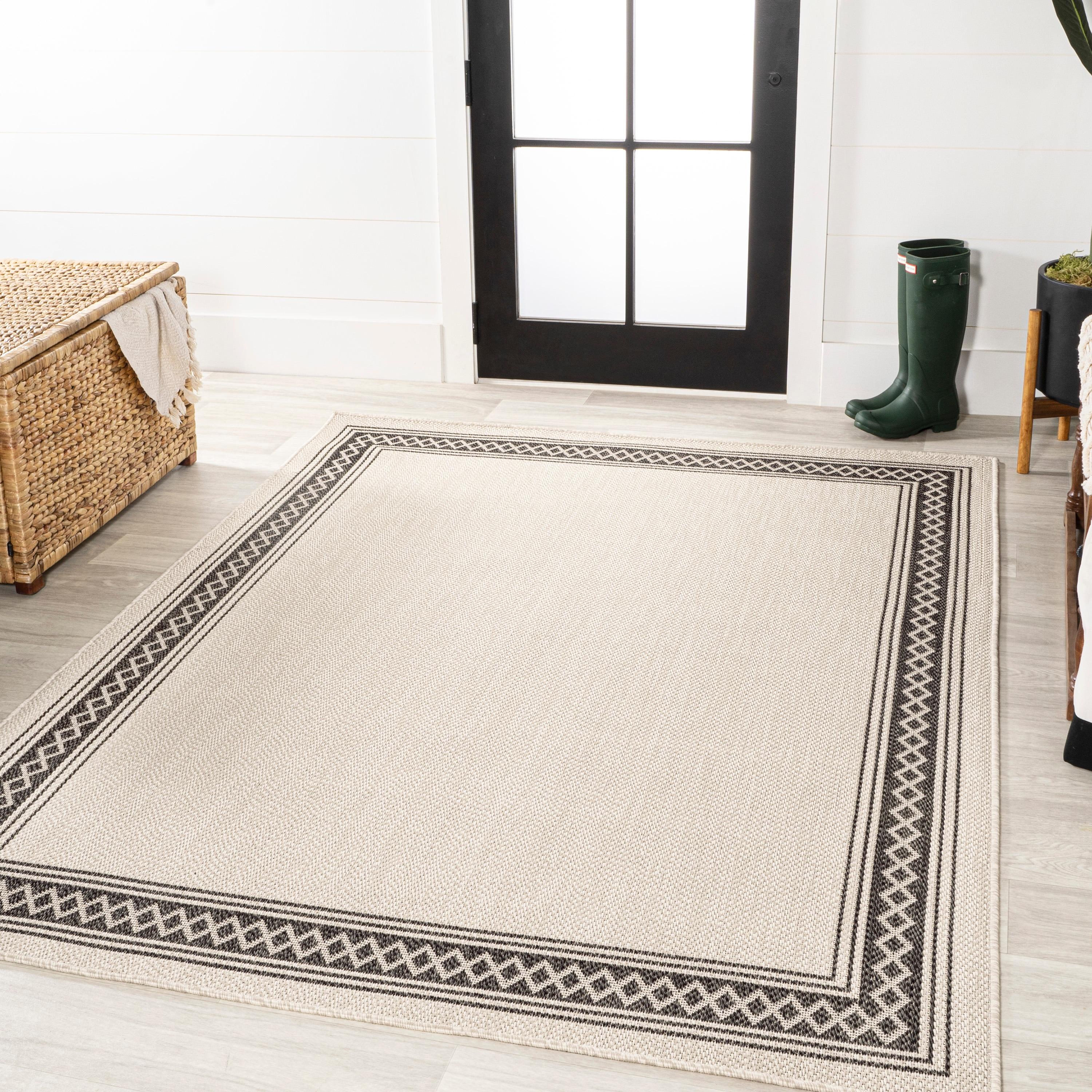 3' x 5' Lucia Classic Diamond Border Indoor/Outdoor Area Rug, Cream/Black - JONATHAN Y