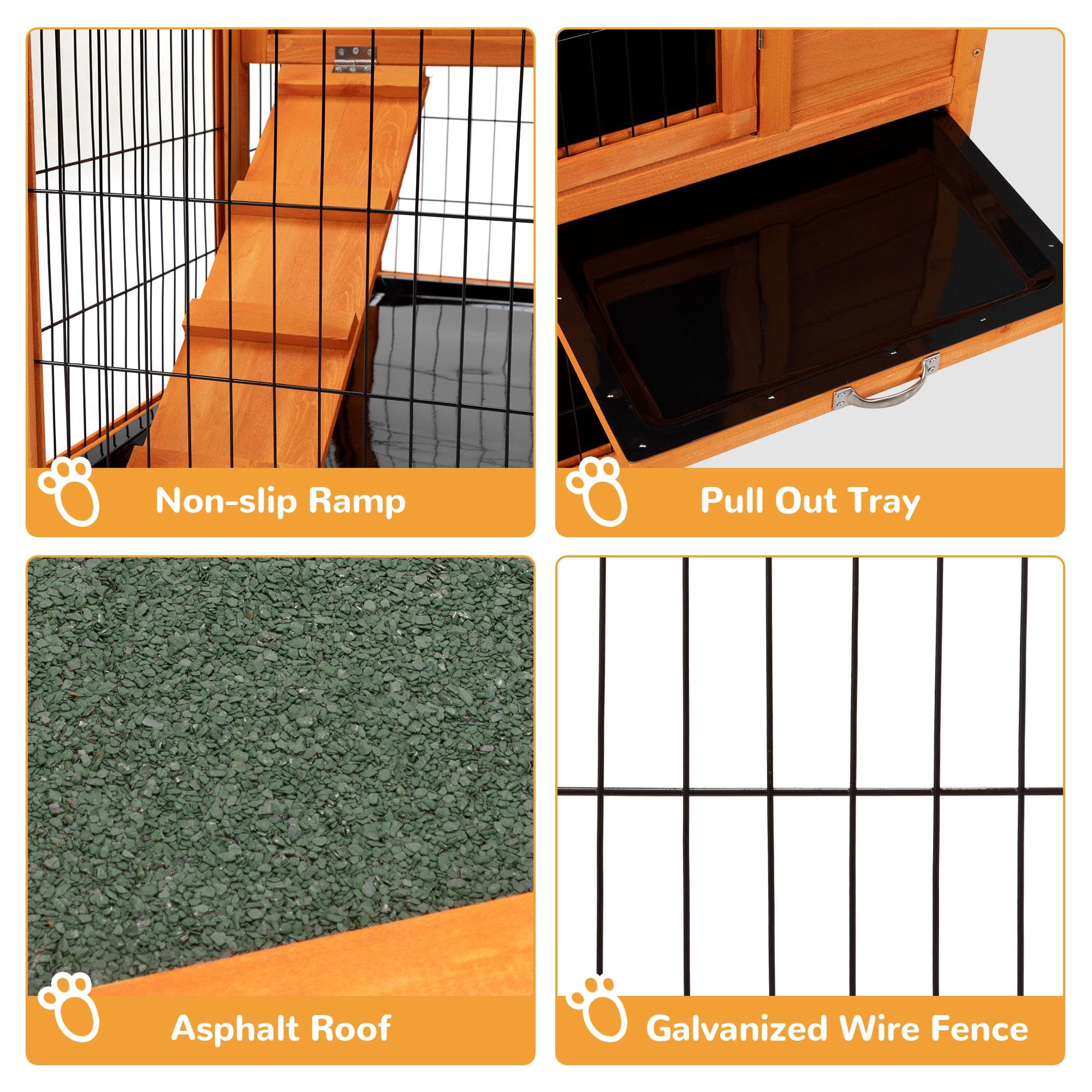 COZIWOW Wooden Rabbit Hutch Hamster Habitat Bunny House Outdoor w/ 4 Casters 2 Cleaning Trays