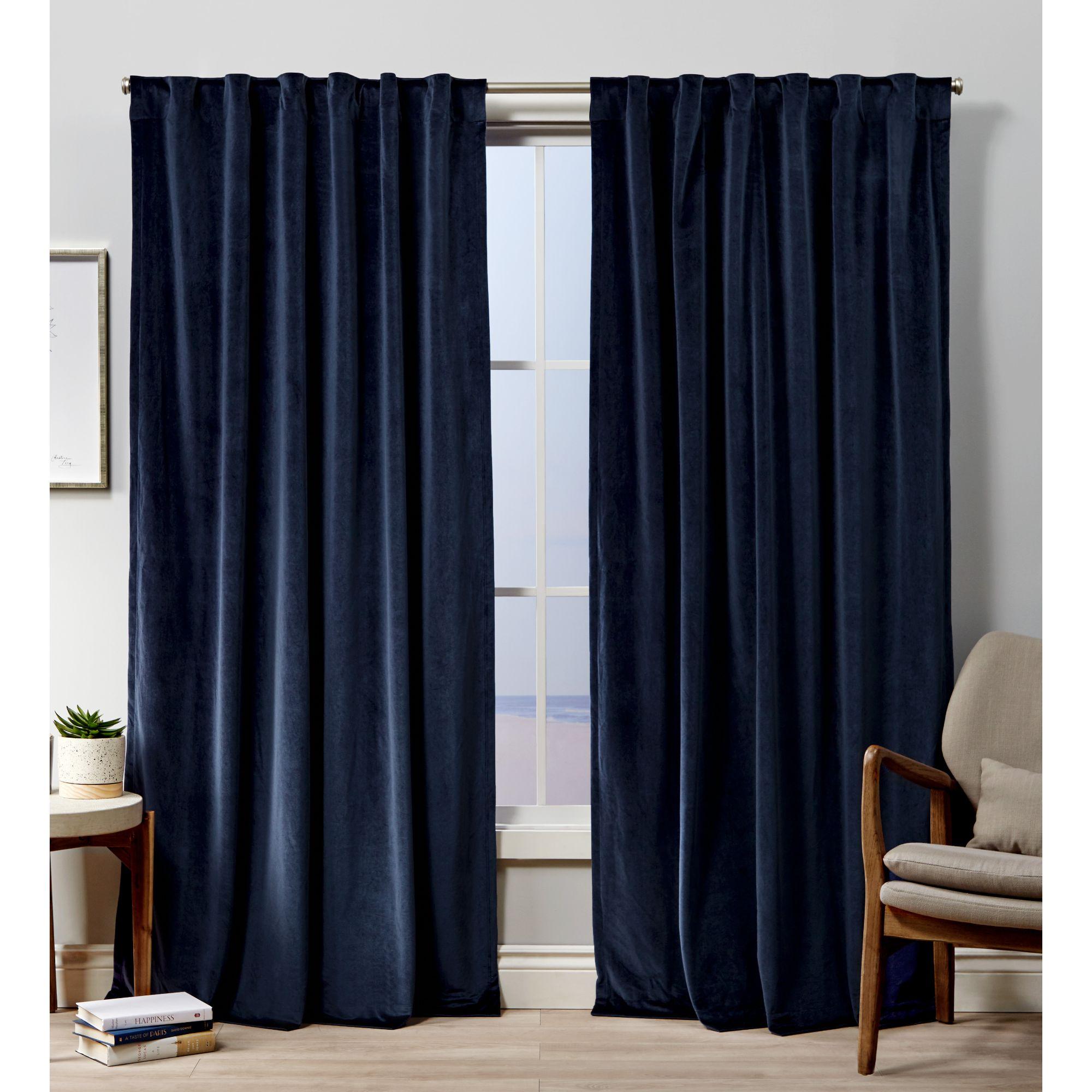 Set of 2 (84"x54") Velvet Back Tab Light Filtering Window Curtain Panels Navy - Exclusive Home: Polyester, OEKO-TEX Certified