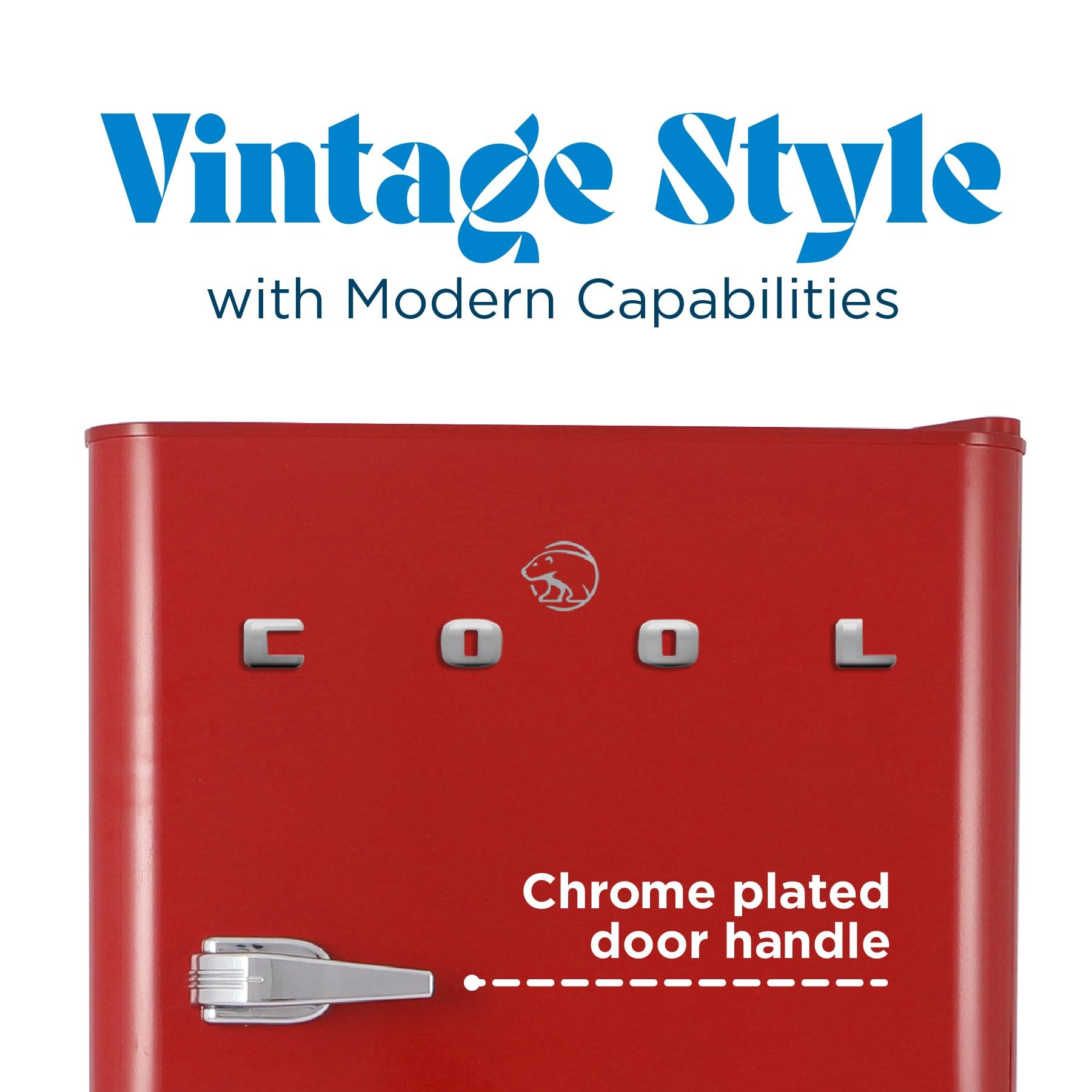Retro Red Compact Refrigerator with True Freezer and Chrome Handles