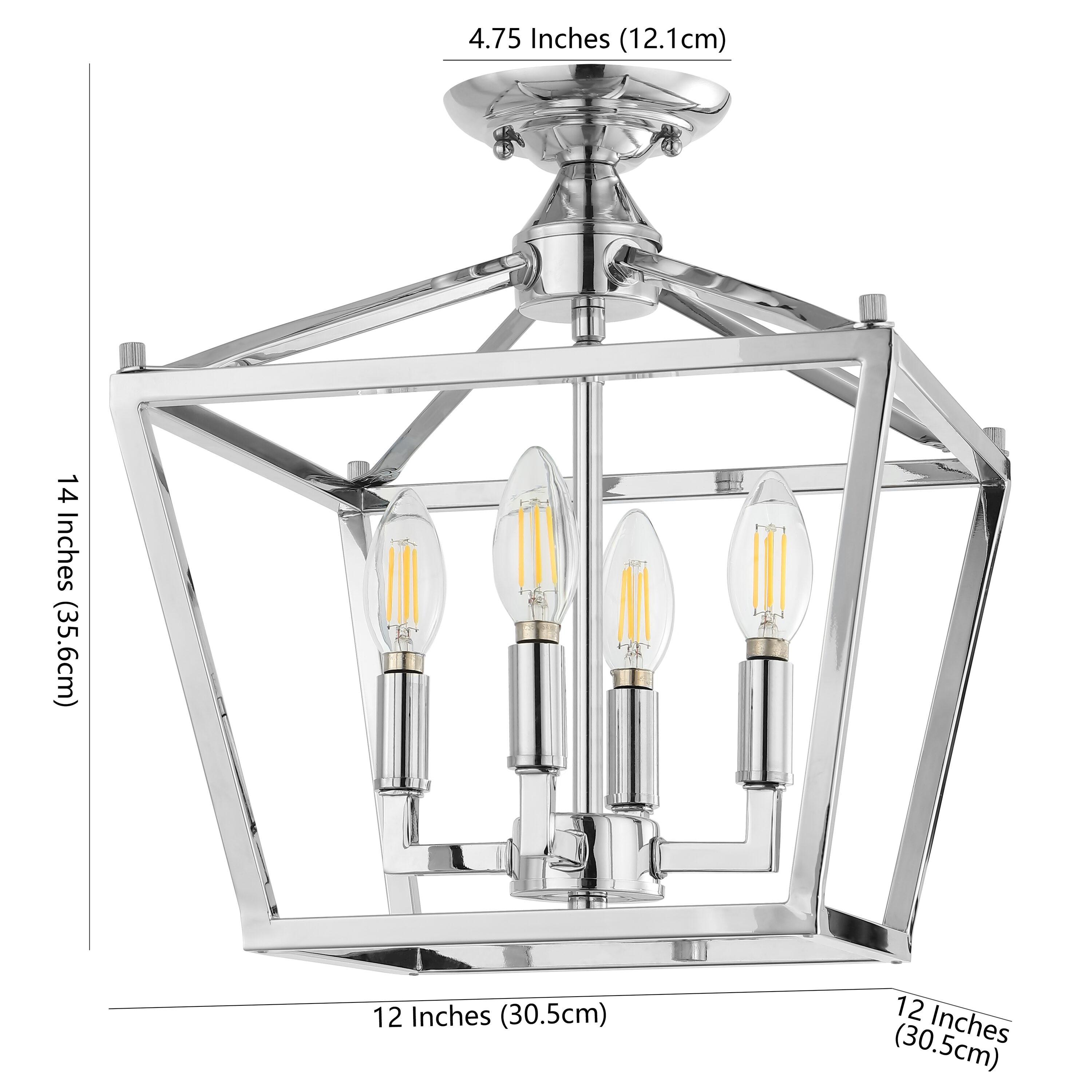 Plains Mini Lantern 12 in. 4-Light Chrome Iron Modern Farmhouse LED Flush Mount
