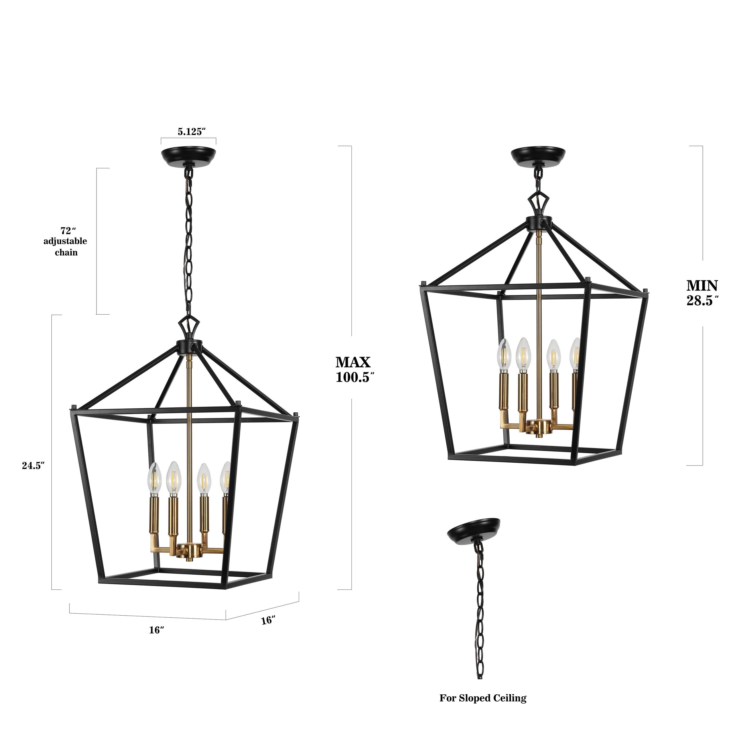 Pagoda 16" 4-Bulb Lantern Metal LED Pendant, Oil Rubbed Bronze/Brass Gold