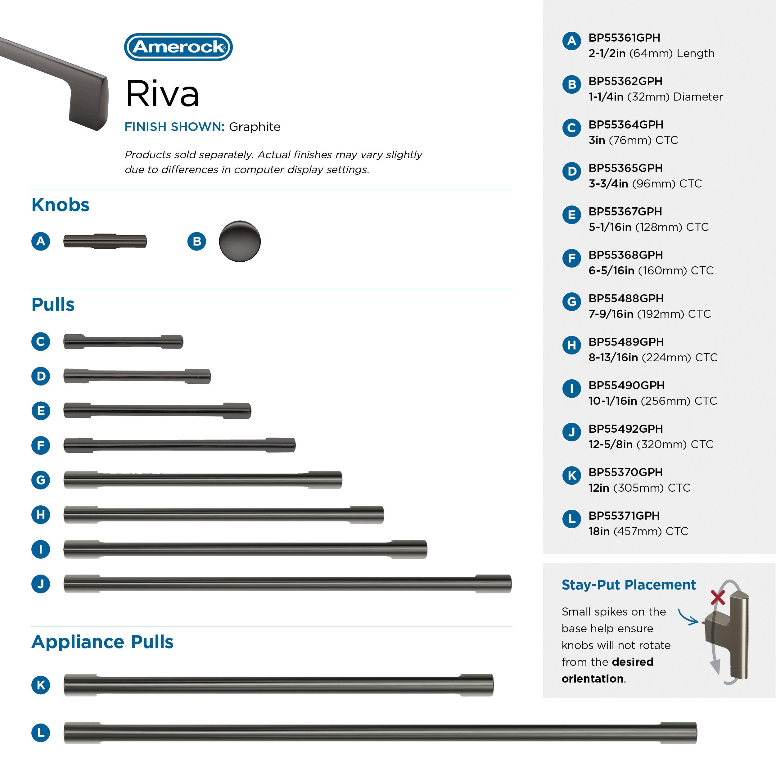 Amerock Riva 3 inch (76mm) Center-to-Center Graphite Cabinet Pull