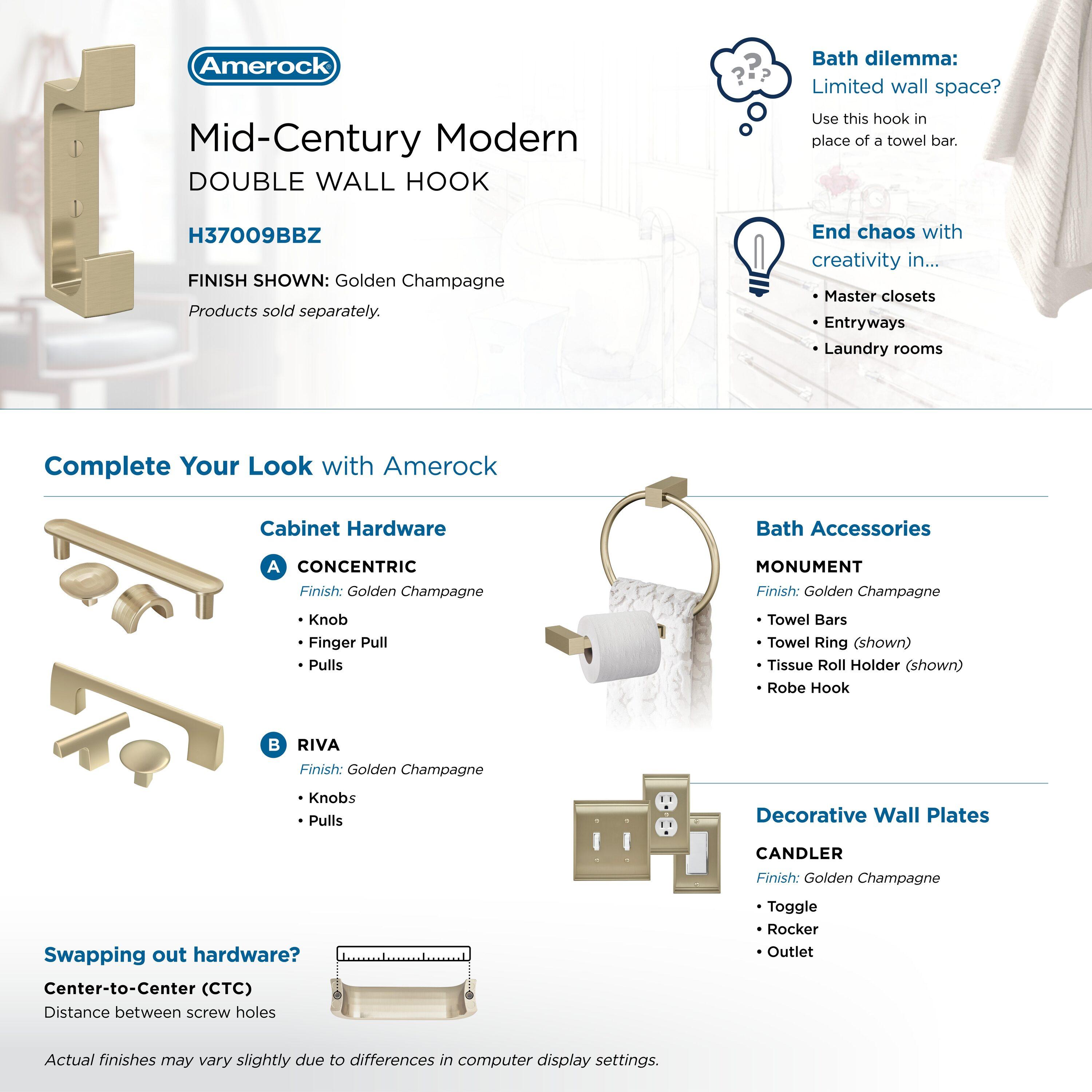 Bray Contemporary Double Prong Decorative Wall Hook