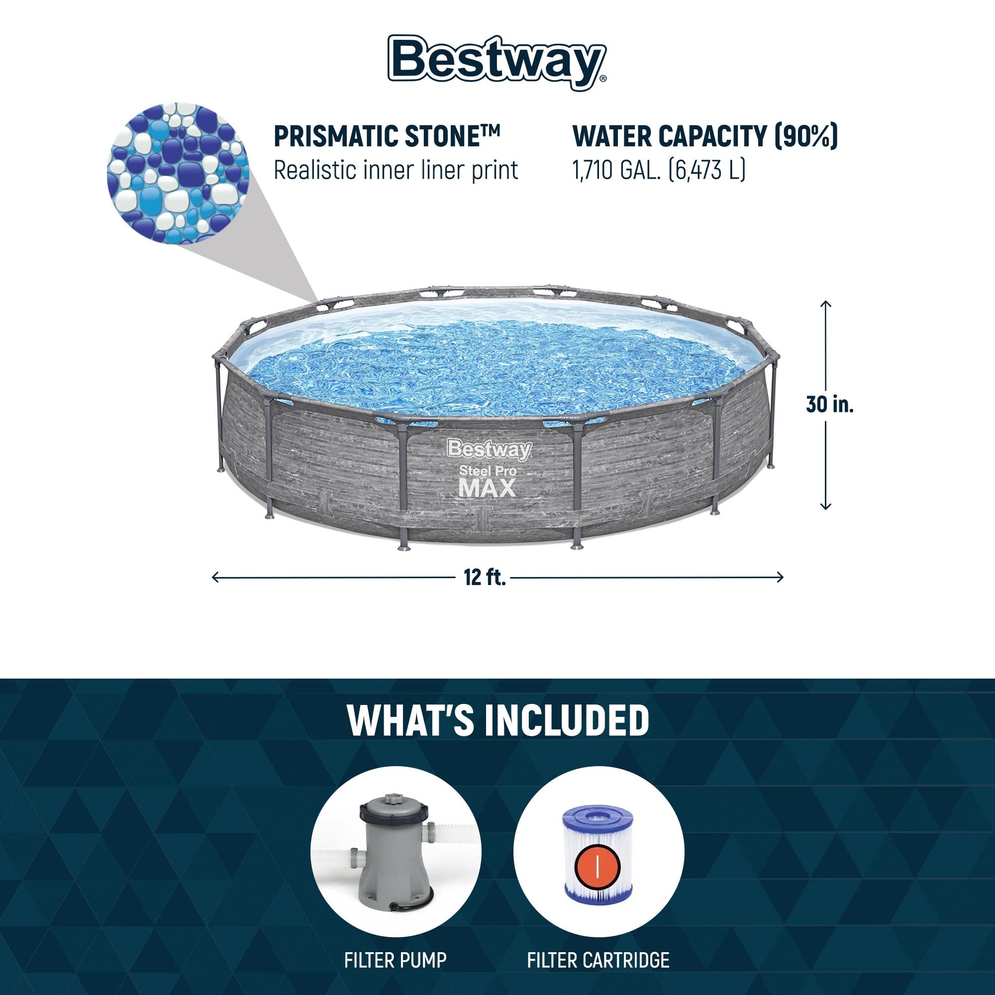 Bestway Steel Pro MAX 12' x 30" Round Above Ground Swimming Pool Set Outdoor Metal Frame Family Pool with Liner and Filter Pump, Gray