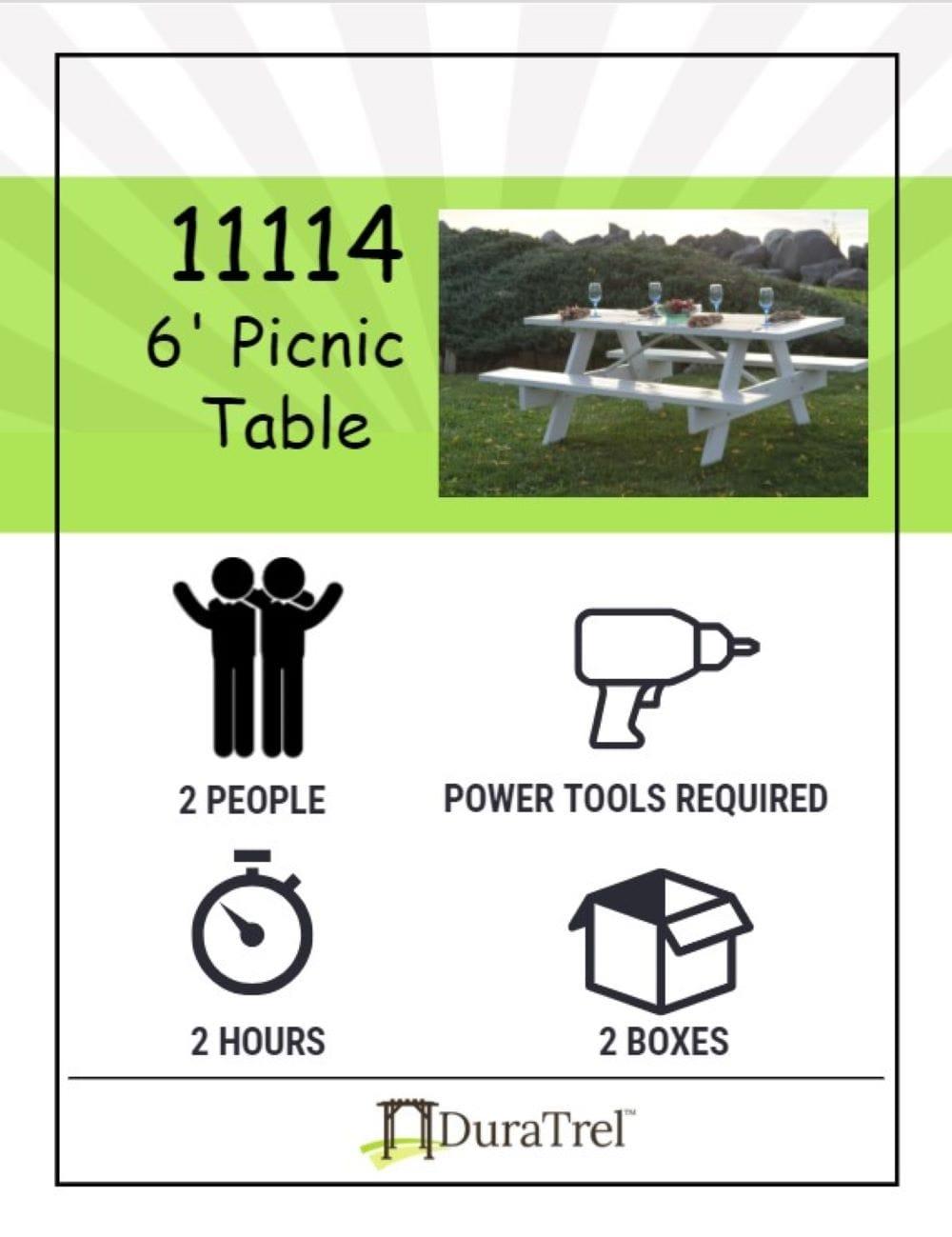 DuraTrel 6' Traditional White Vinyl Picnic Table