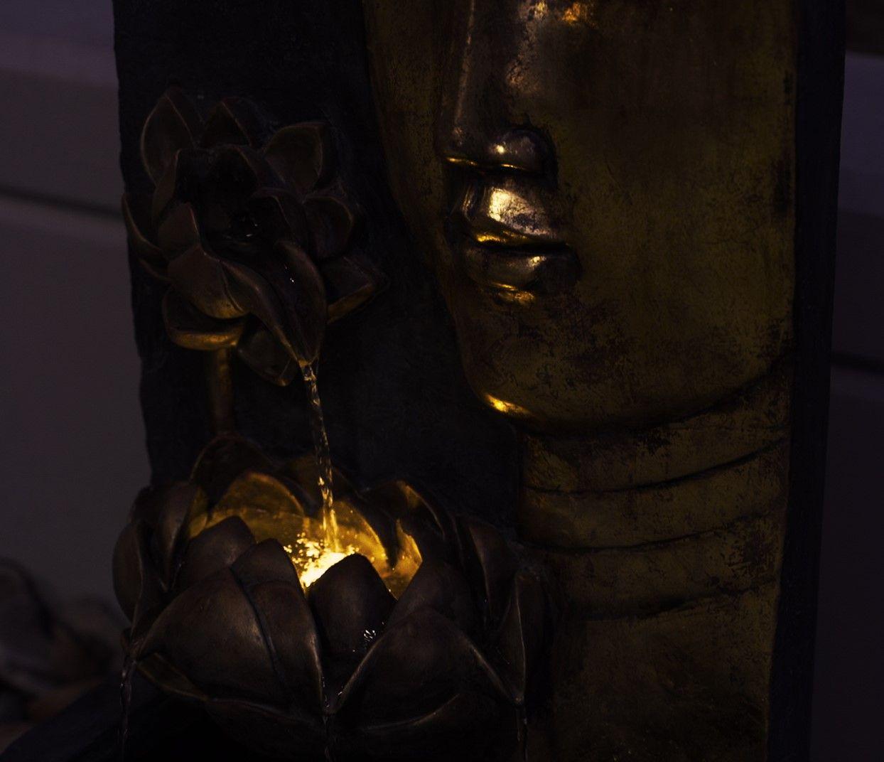 XBrand 30" H Zen Buddha Face Water Fountain w/ LED light & Pump, Indoor/Outdoor Freestanding, Relaxing Zen Décor, Bronze and Natural Grey Polyresin Fountain for Home Patio Garden Backyard