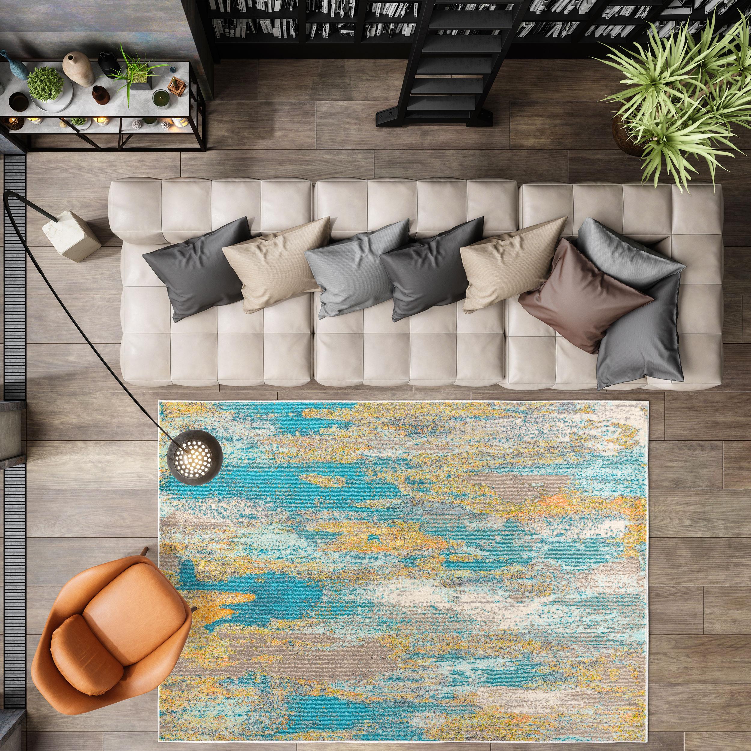 5'x8' Contemporary POP Modern Abstract Vintage Waterfall Area Rug, Blue/Brown/Orange - JONATHAN Y