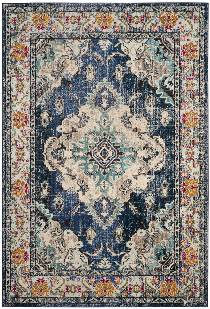 Monaco MNC243 Power Loomed Indoor Area Rug - Navy/Light Blue - 5'1"x7'7" - Safavieh.