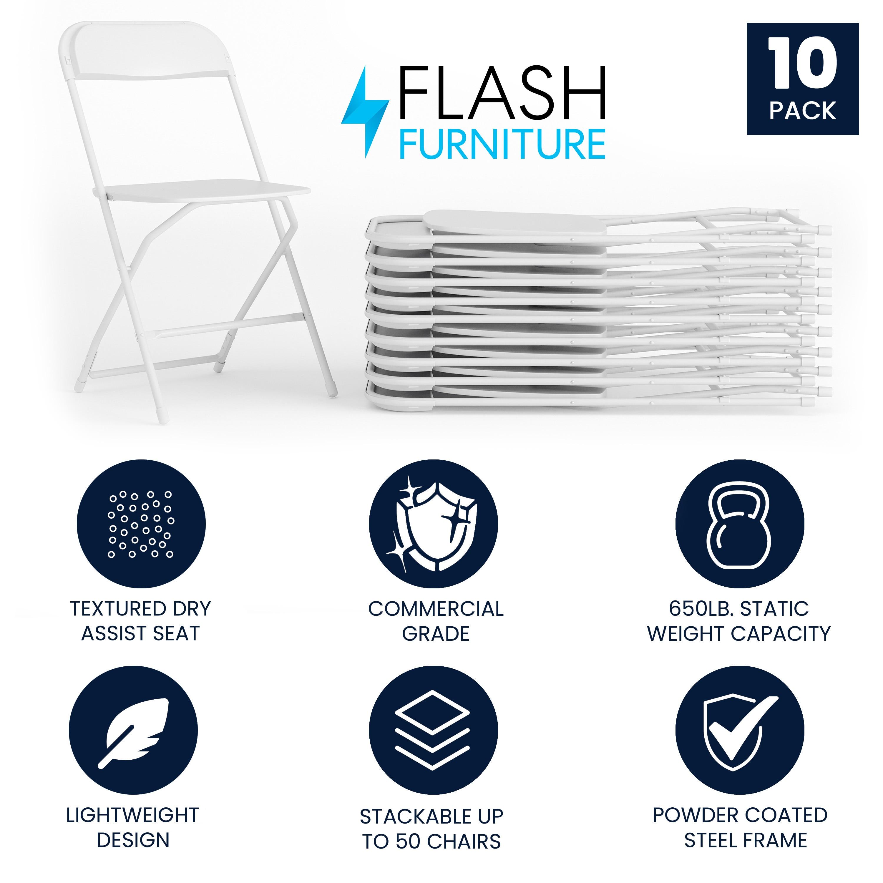 Flash Furniture Hercules Series Plastic Folding Chair White - 10 Pack 650LB Weight Capacity Comfortable Event Chair-Lightweight Folding Chair