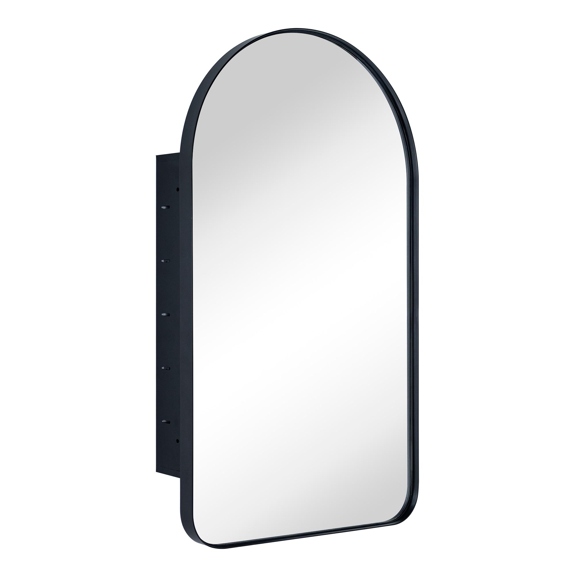 TEHOME 16 in. W x 28.3 in. H Arched Metal Framed Recessed Medicine Cabinet with Mirror for bathroom in Black