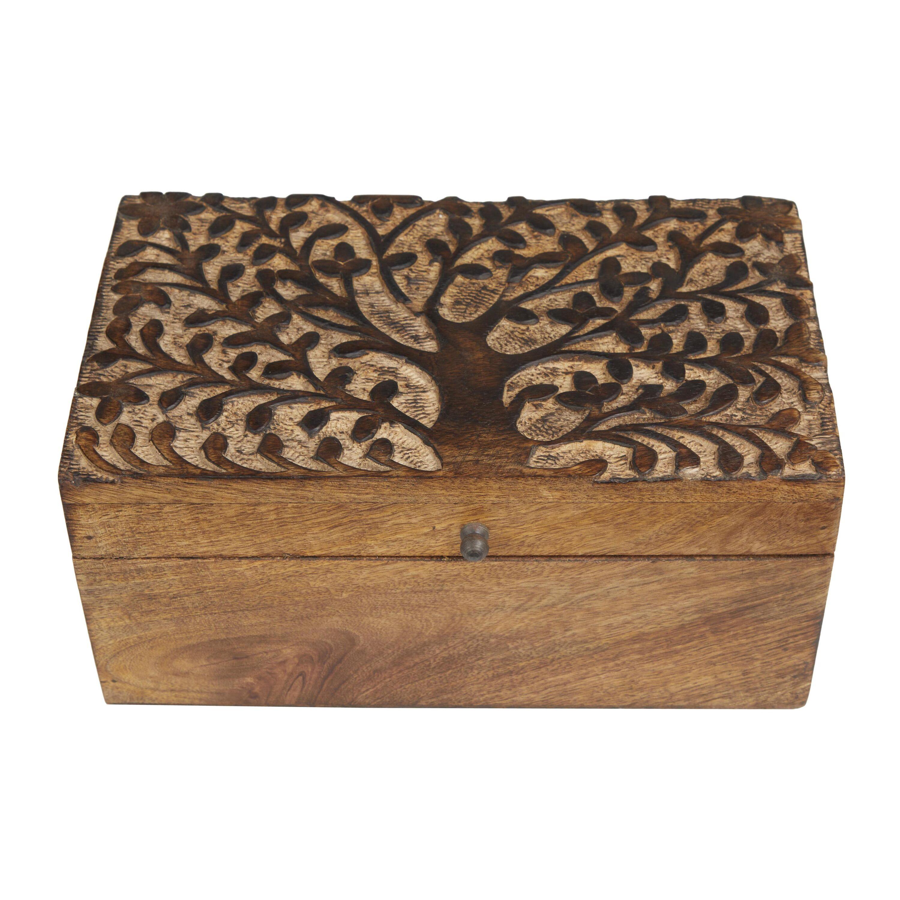 Olivia & May Set of 3 Rustic Carved Mango Wood Boxes : Handmade Keepsake Storage