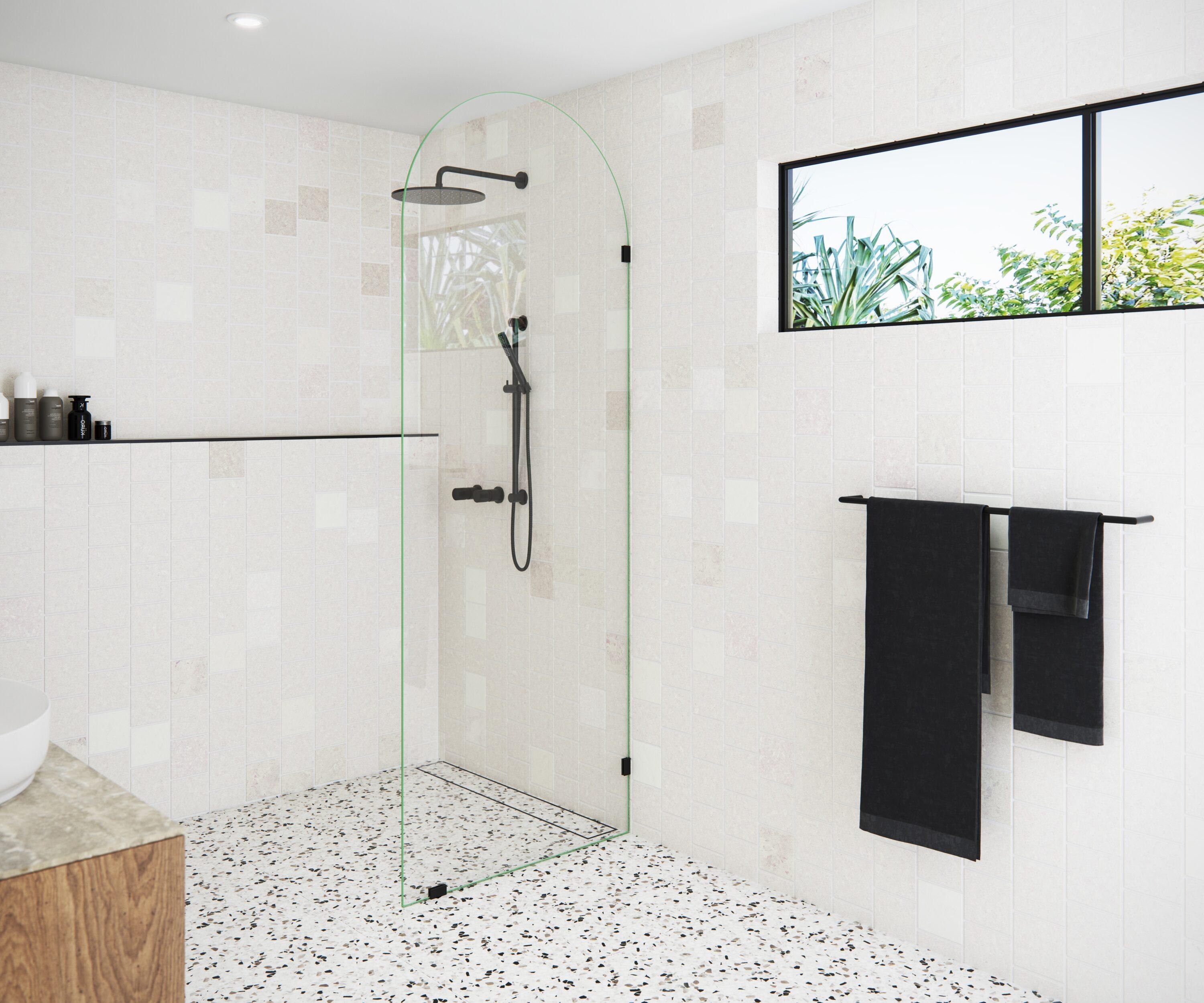 Venus 32 in. x 86.75 in. Fully Frameless Arched Single Fixed Shower Panel