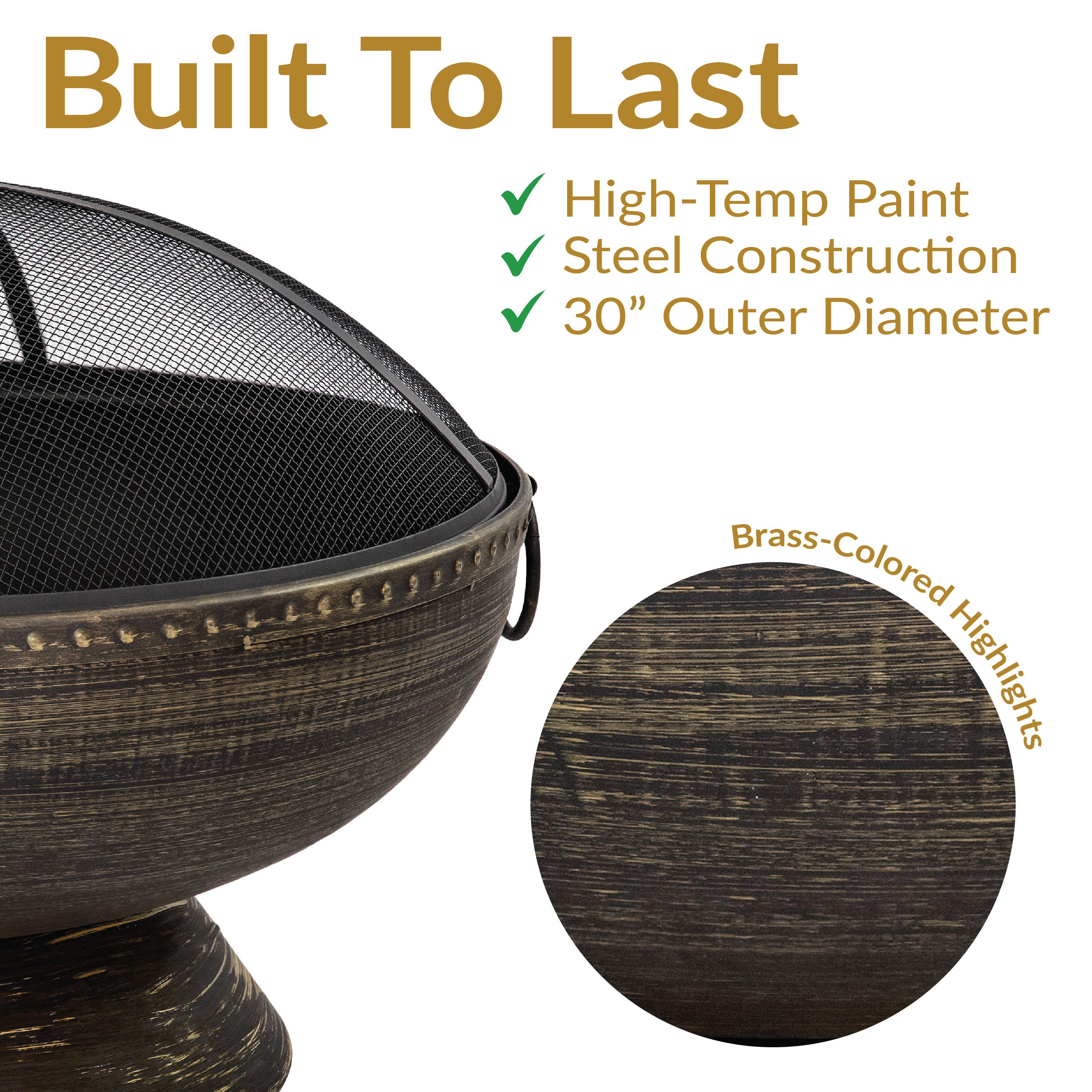 SunnyDaze Decor 30" Wood-Burning Black Finish Steel Fire Pit Bowl with Screen, Grate, and Poker