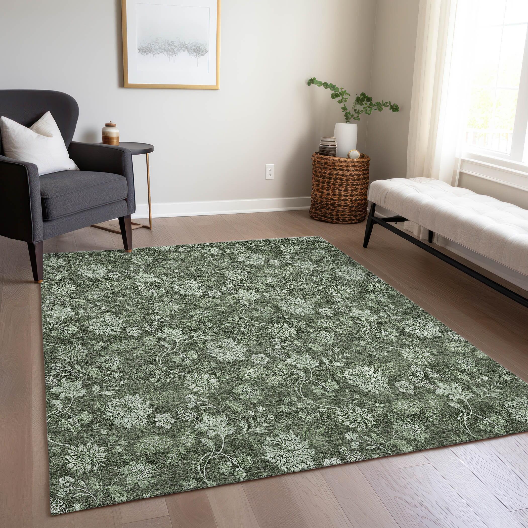 Olive Floral Pattern Indoor Outdoor Area Rug 2'6" x 3'10"