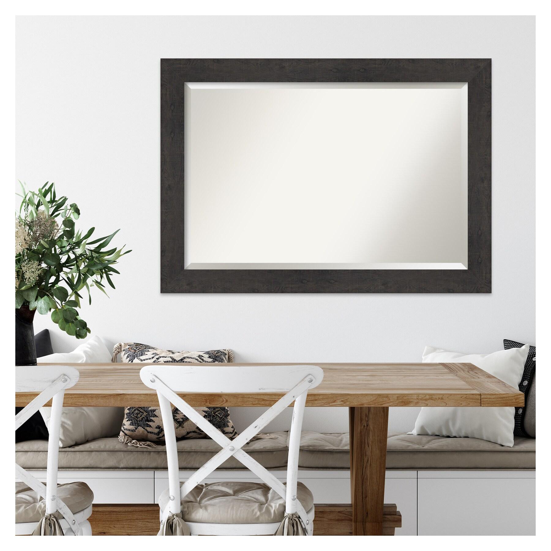 Amanti Art Beveled Bathroom Wall Mirror - Rustic Plank Espresso Frame Outer Size: 41 x 29 in