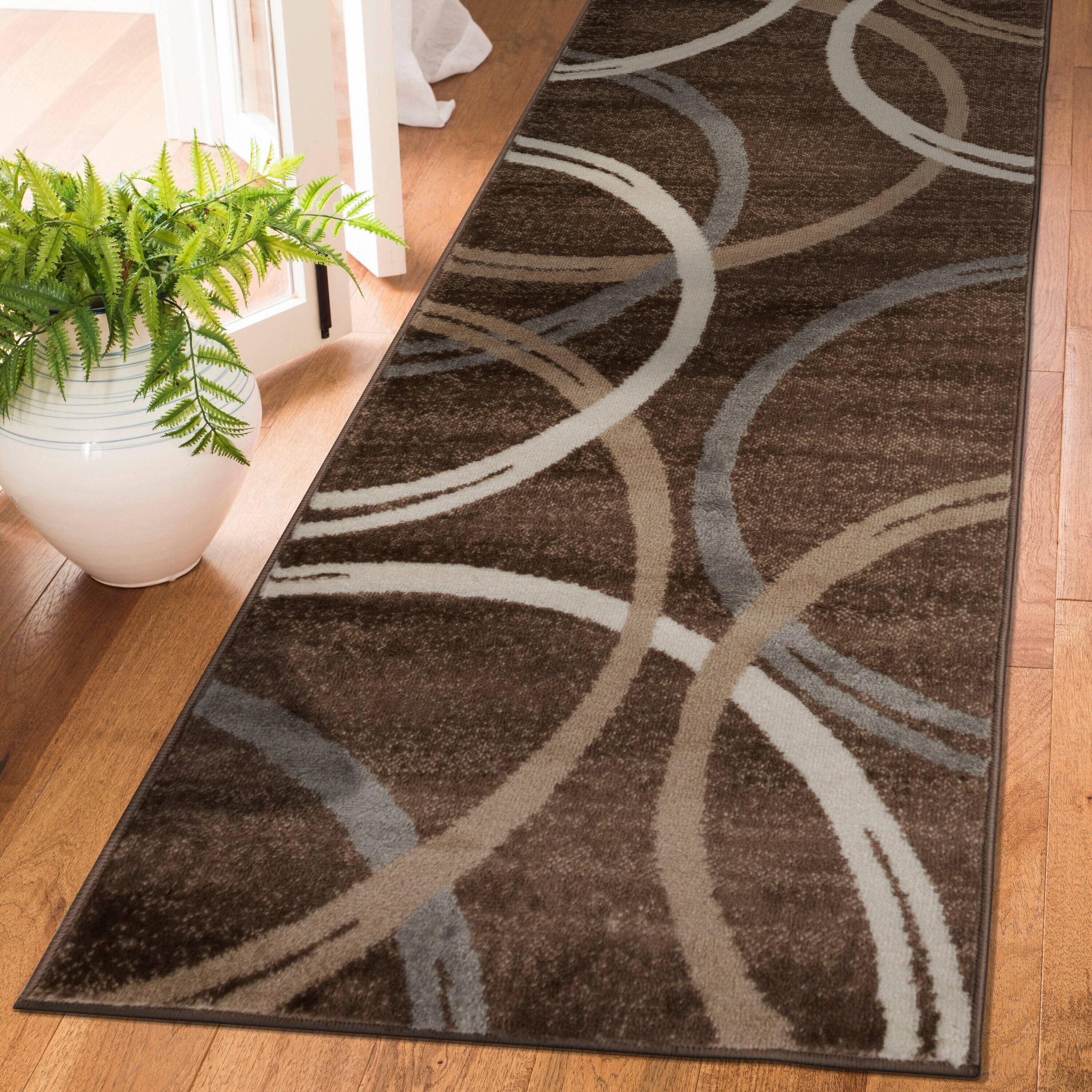 World Rug Gallery Contemporary Abstract Circles Design Brown 2' x 7' Runner Rug