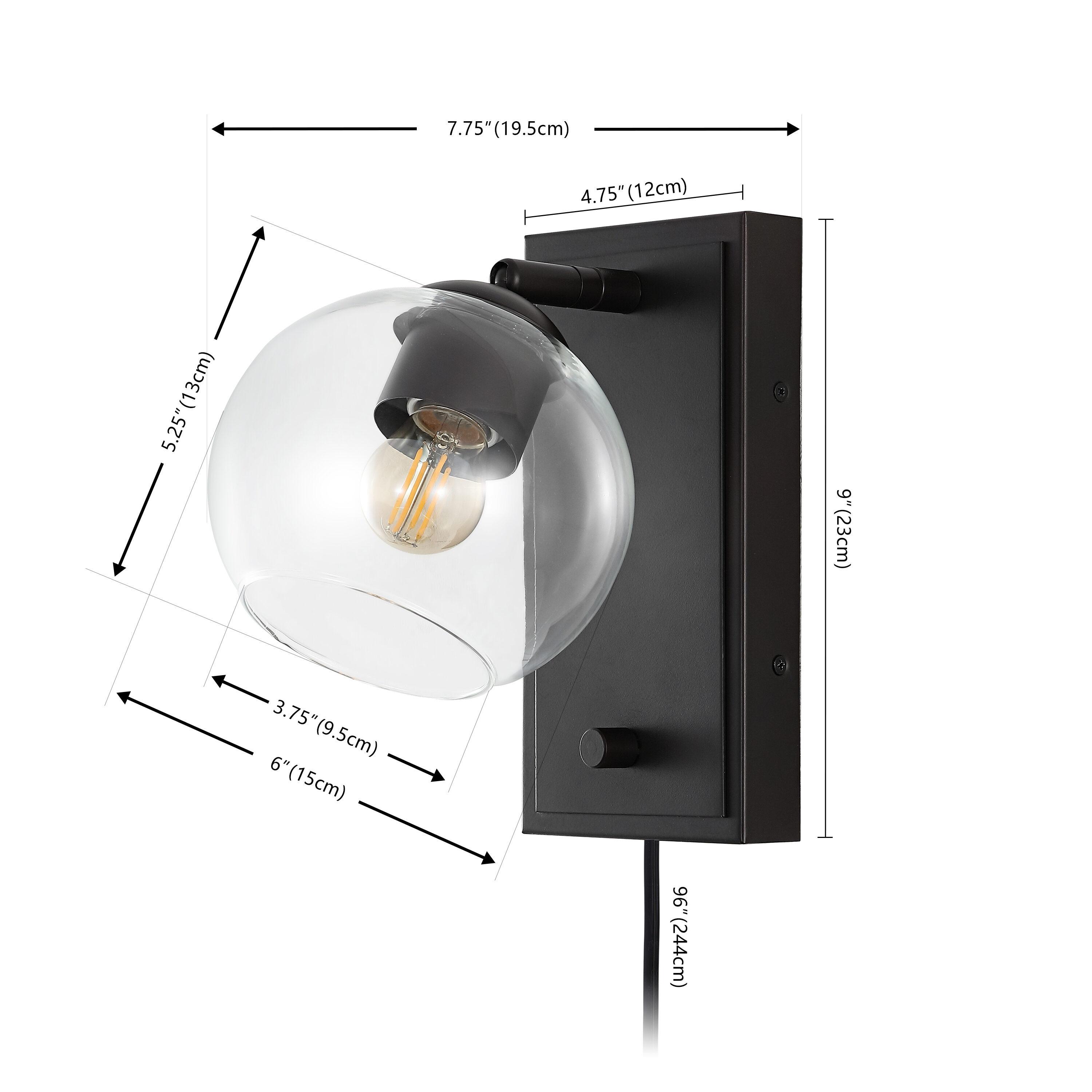 Hugo 6" 1-Light Minimalist Modern Plug-In or Hardwired Adjustable Iron LED Wall Sconce with Rotary Dimmer, Oil Rubbed Bronze with Clear Globe
