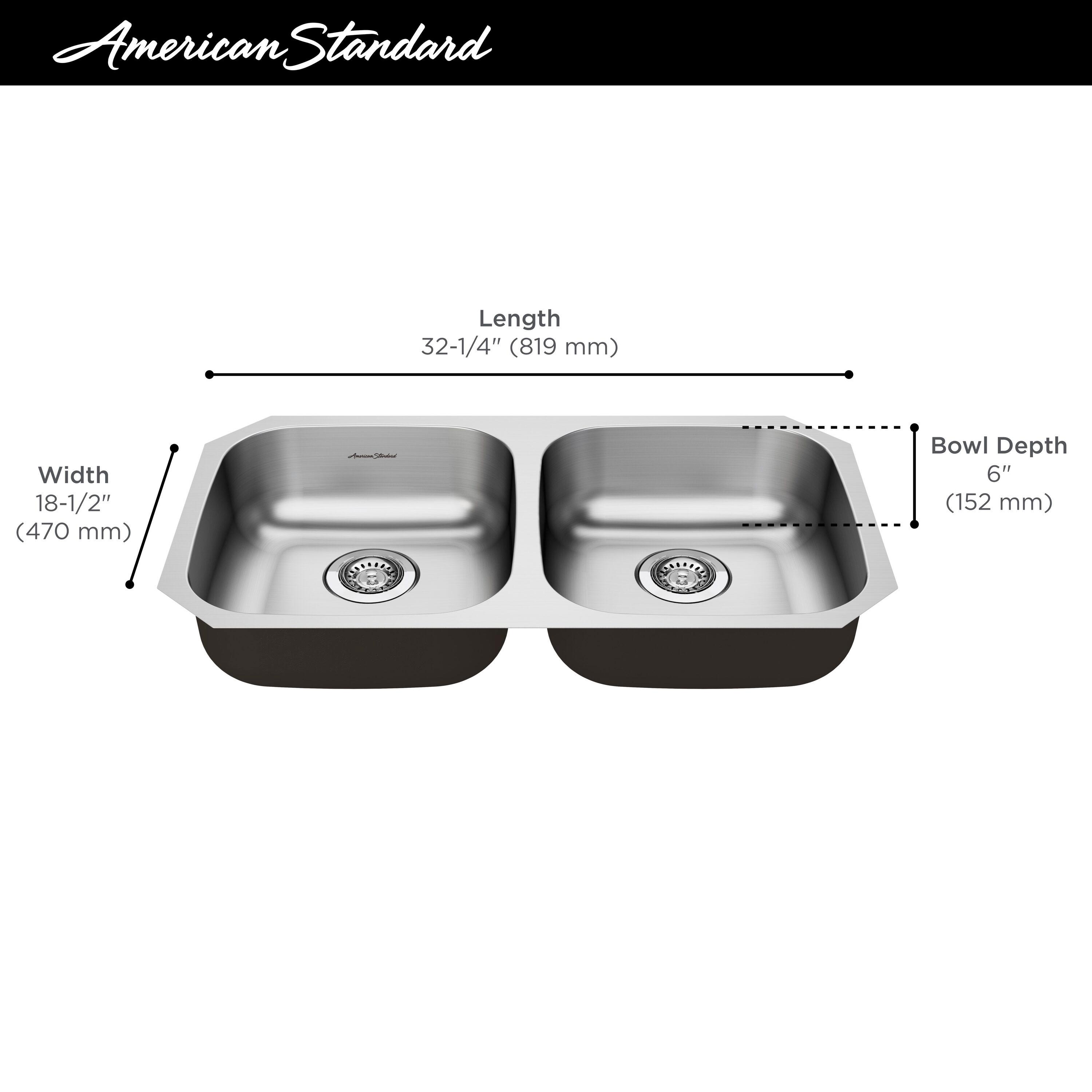 Portsmouth 32.25'' L Undermount Double Bowl Stainless Steel Kitchen Sink