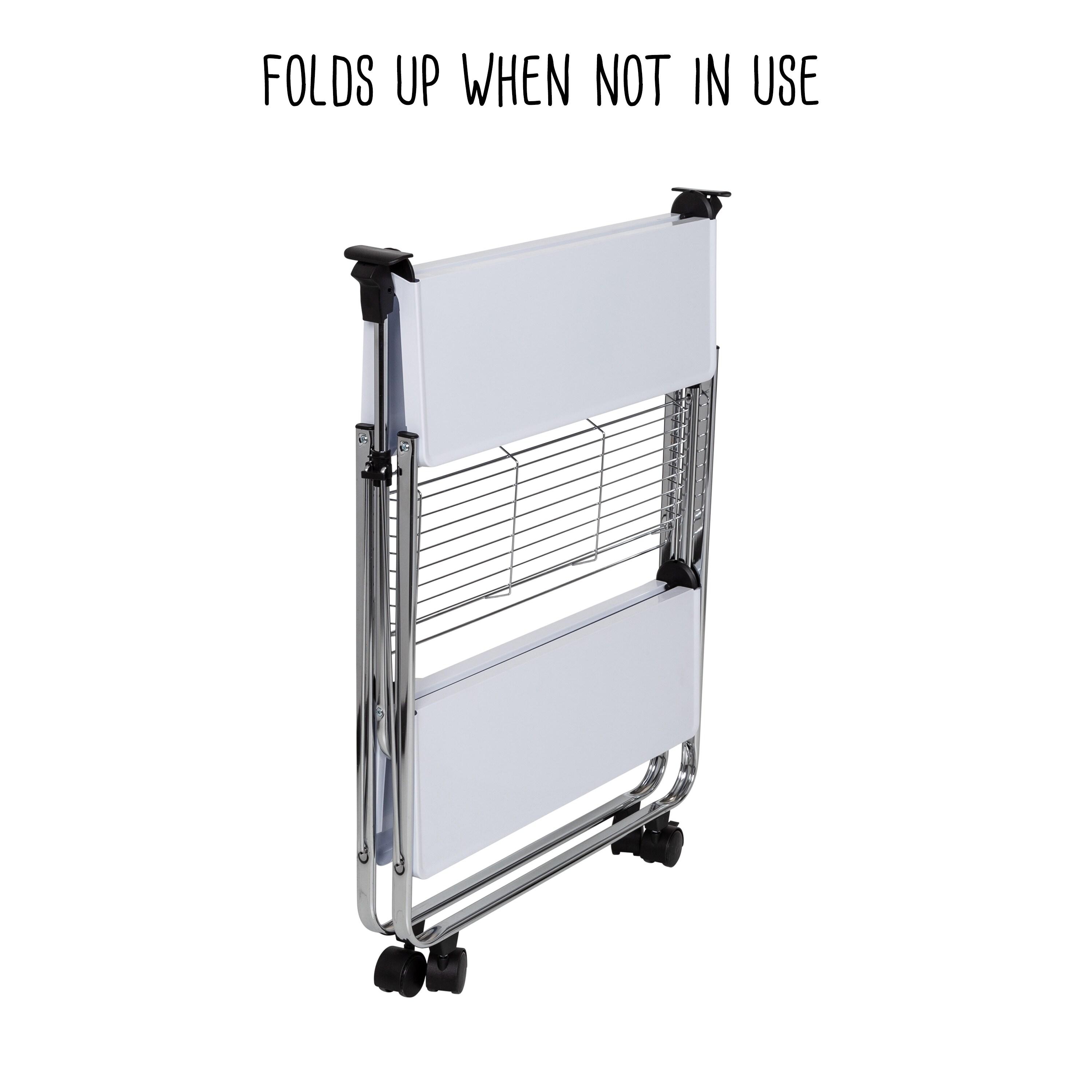 Honey-Can-Do Foldable Cart White/Chrome: Utility Storage Cart, Rolling & Collapsible, 2 Shelves, Steel, Universal Placement