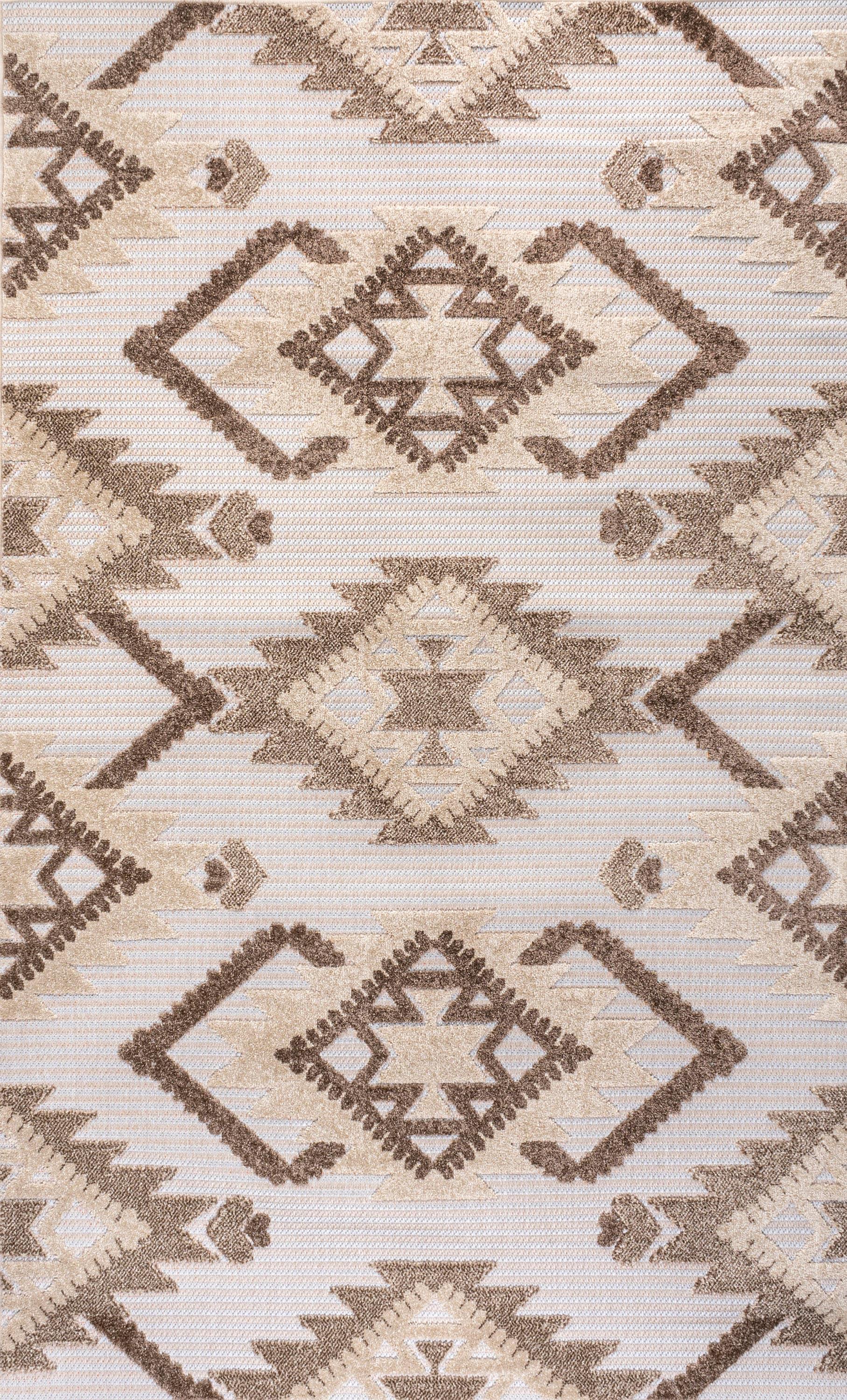 4'x6' Sumak High-Low Pile Neutral Diamond Kilim, Brown/Ivory - JONATHAN Y