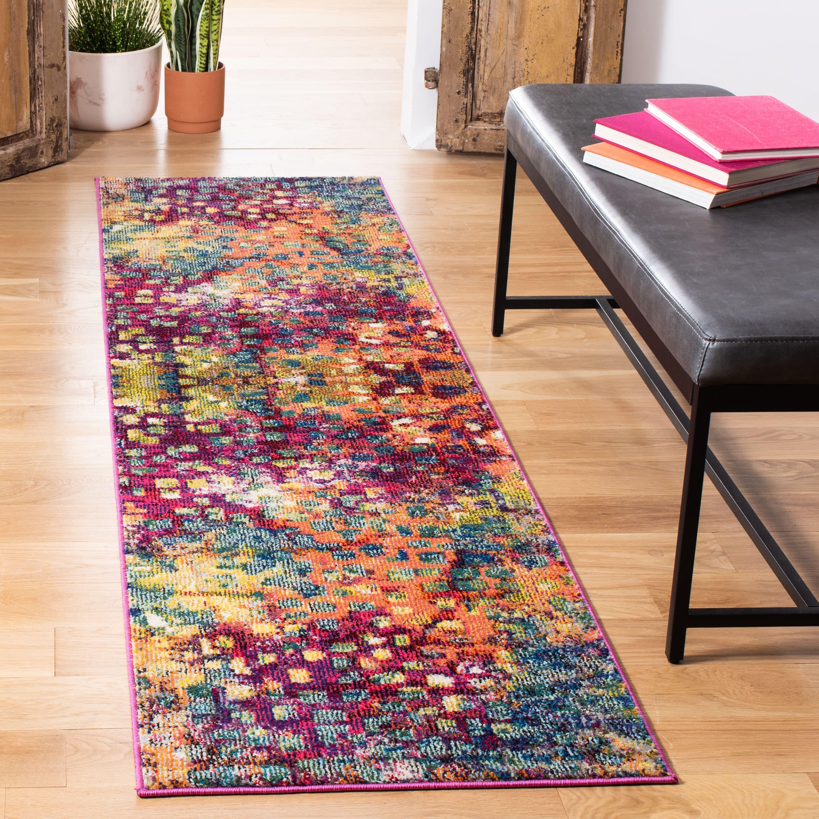 Monaco MNC225 Power Loomed Indoor Runner Rug - Pink/Multi - 2'2"x10' - Safavieh