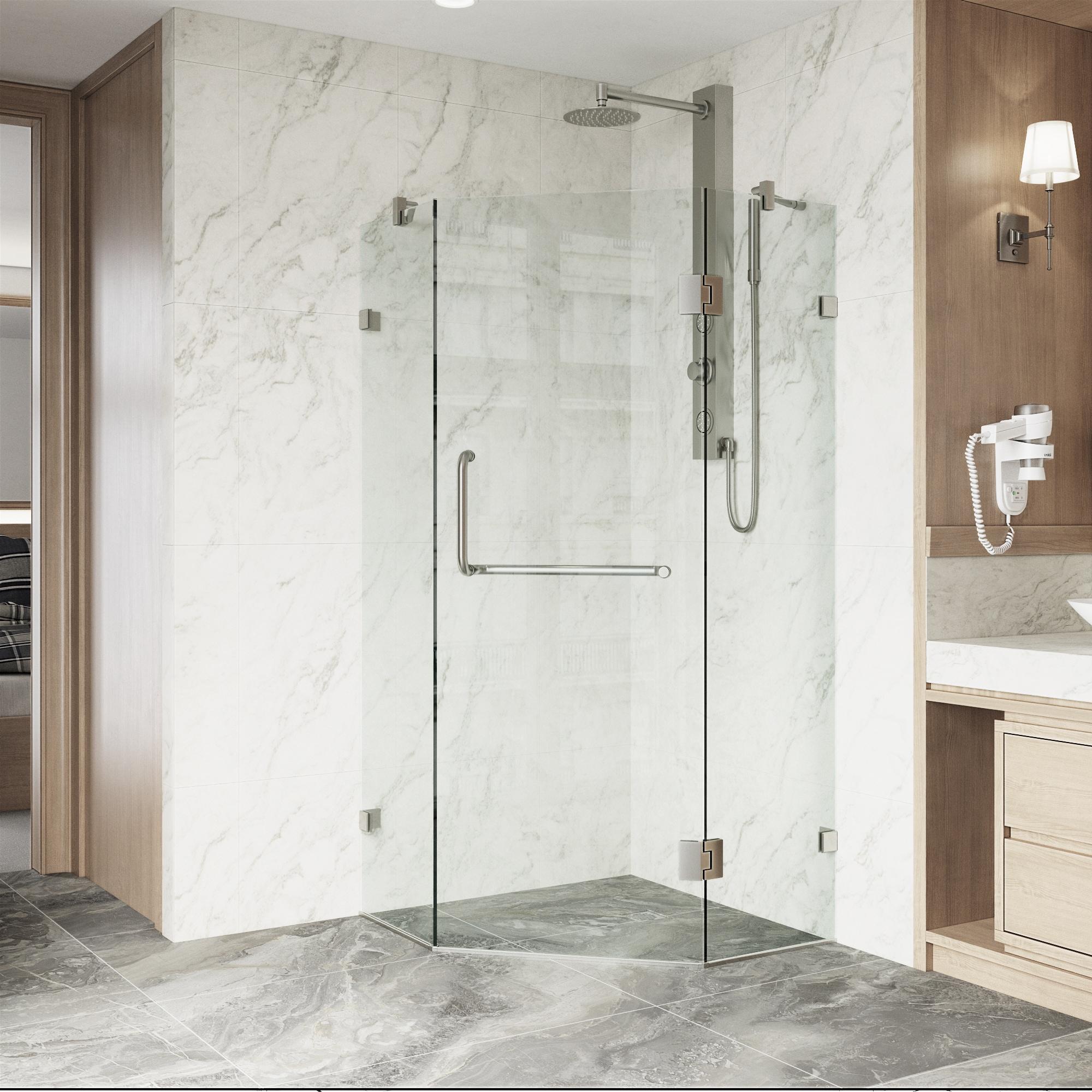 Piedmont 34" W x 34" D x 73" H Hinged Frameless Shower Enclosure with 3/8Clear Glass