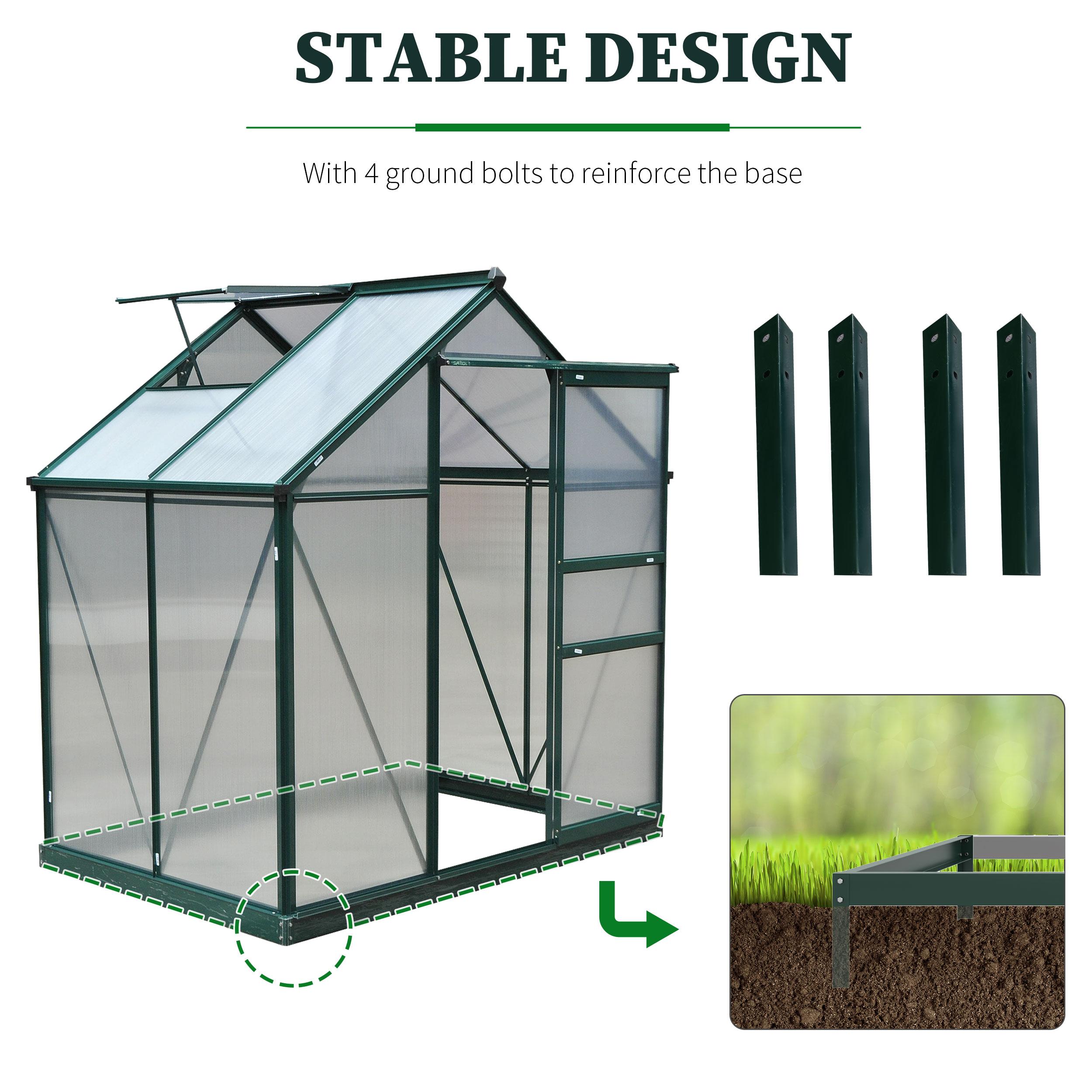 Outsunny 6' x 4' x 7' Polycarbonate Greenhouse, Heavy Duty Outdoor Aluminum Walk-in Green House Kit with Vent & Door for Backyard Garden, Green