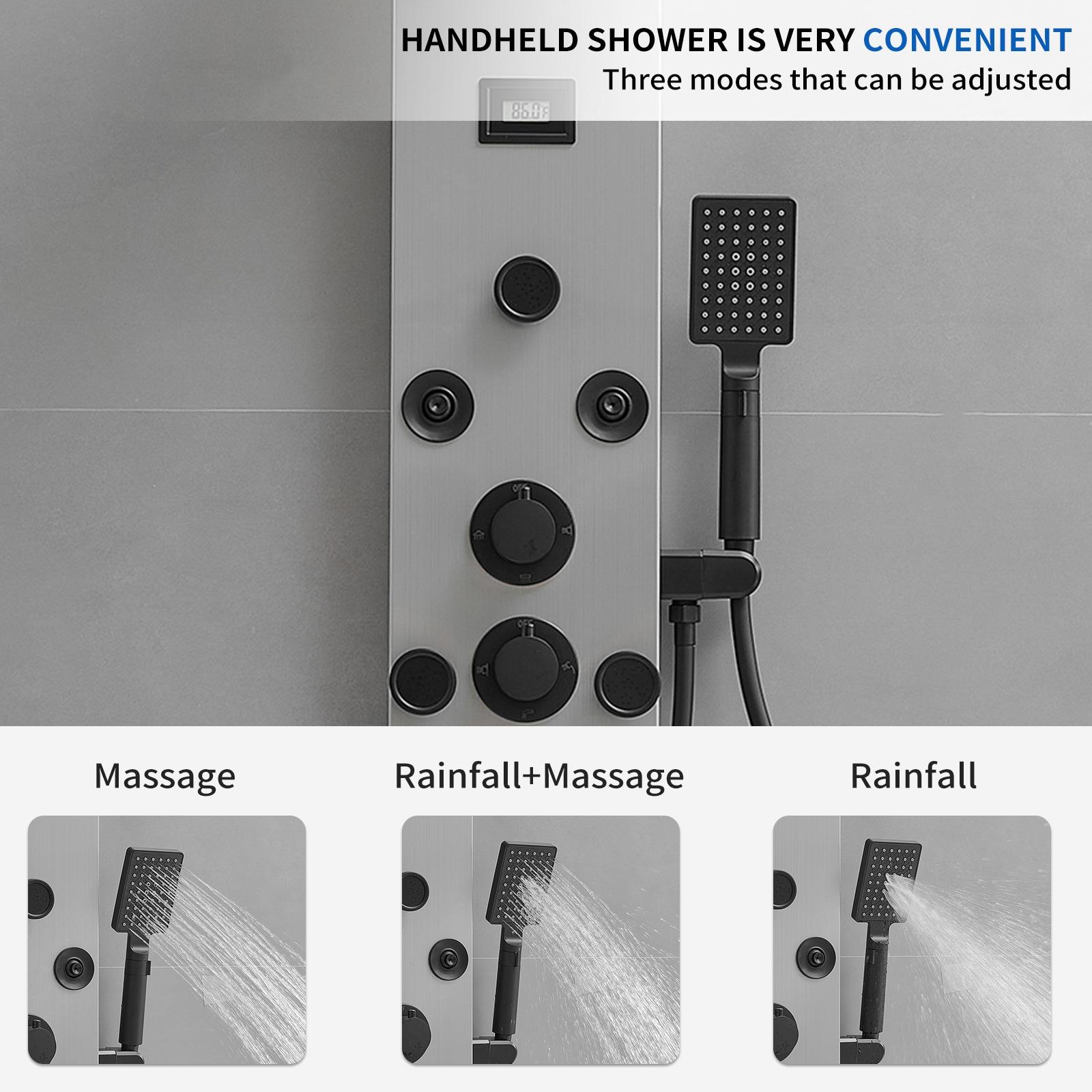 BWE 8-Shower Tower Shower Panel System with Rainfall Shower Head and Shower Wand