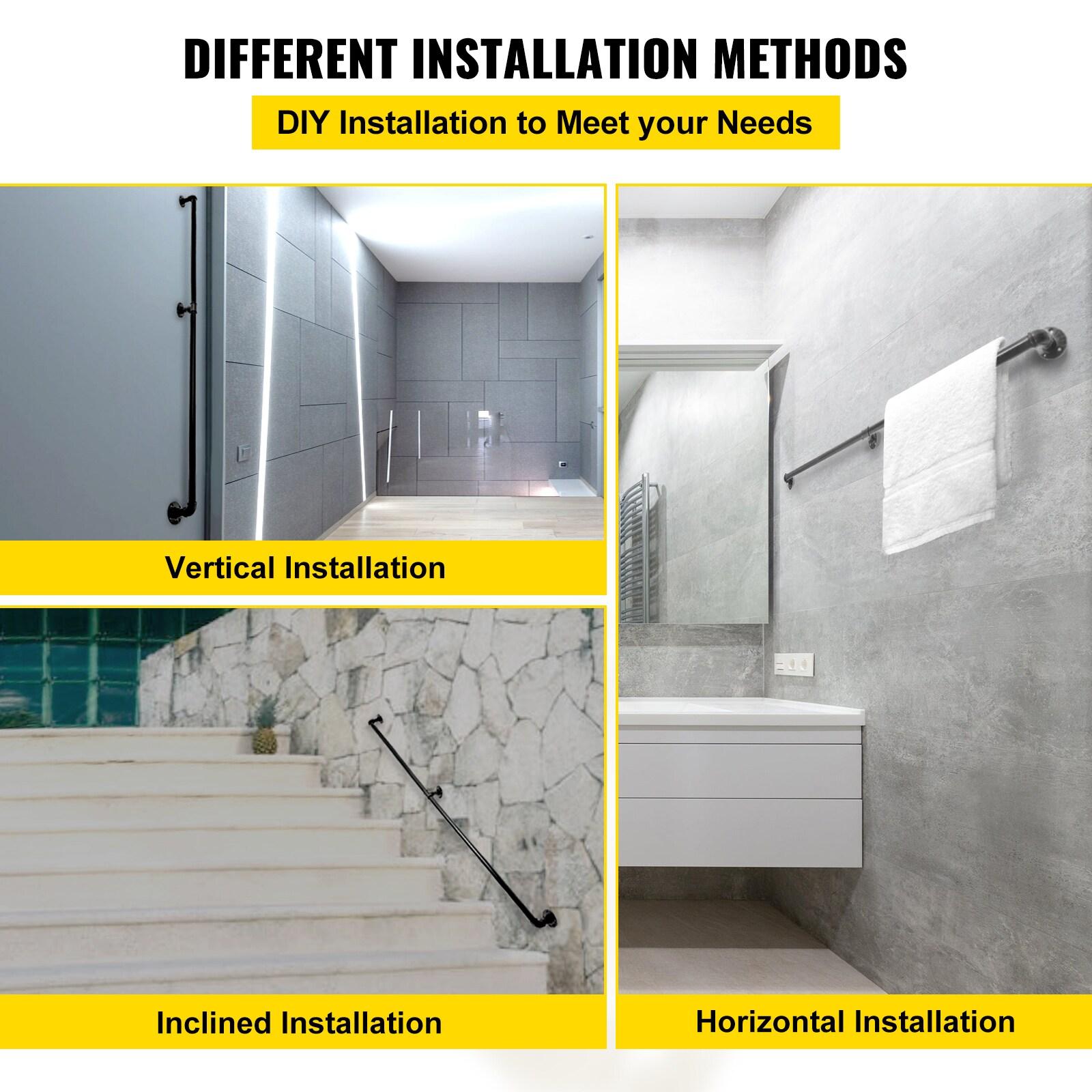 6 ft. Pipe Stair Handrail 440 lbs. Load Capacity Wall Mounted Handrail Round Corner Handrails for Outdoor Steps in Black