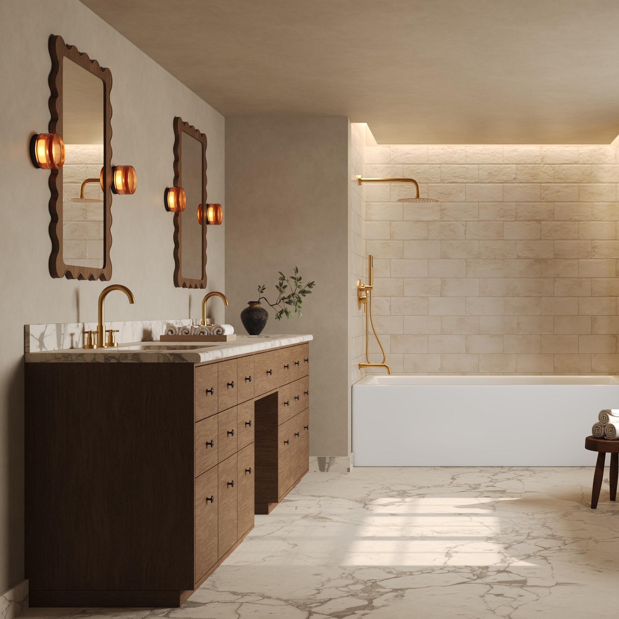 GRANDJOY Dual Wall Mount Rainfall Shower Head System Adjustable 12 inch & 6 inch Shower Faucet Set with Handheld Shower Spray Thermostatic Pressure Balance Value, Brushed Gold