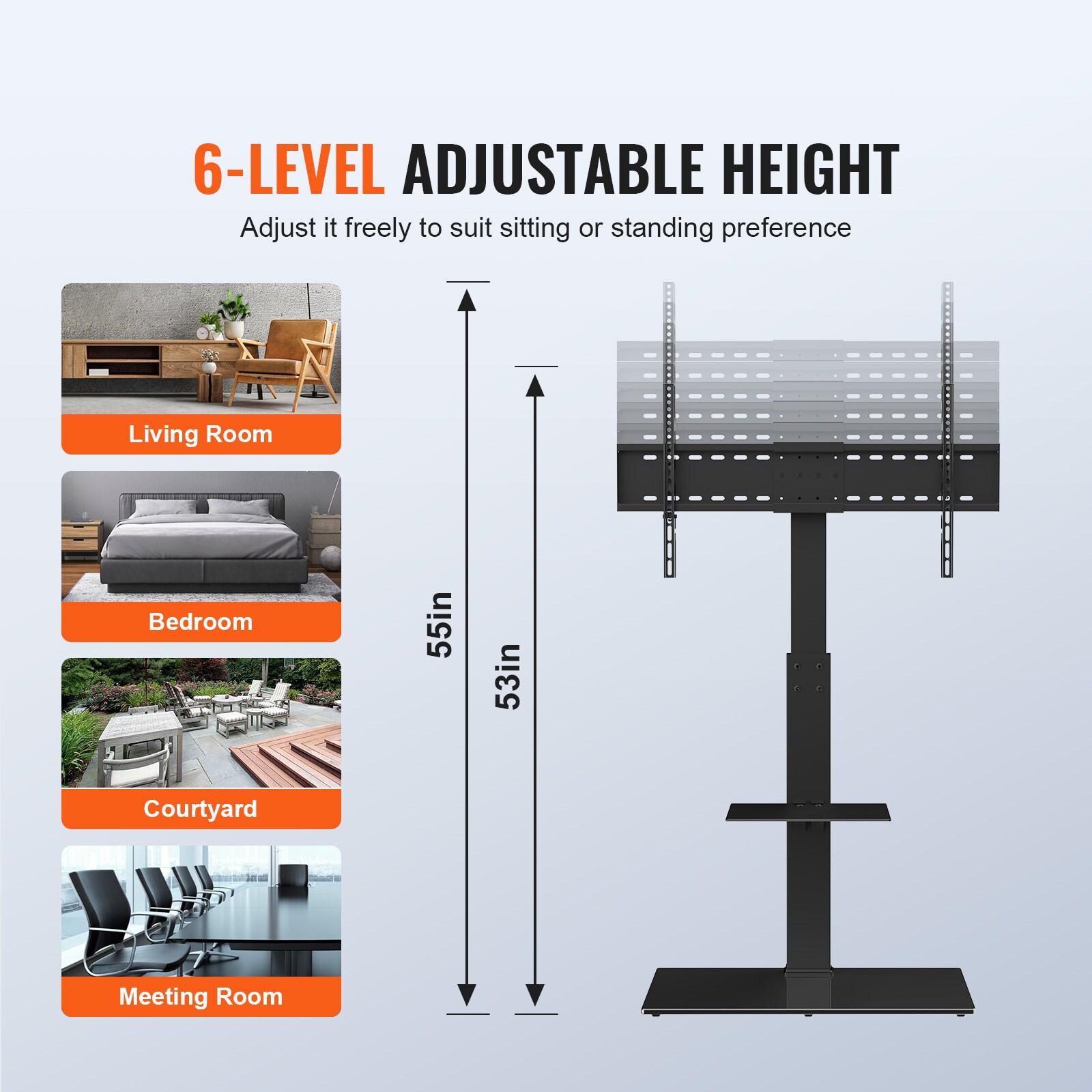 TV Mount Stand, Swivel Tall TV Stand for 32 - 85 in. TVs Height Adjustable with Tempered Glass Base for Bedroom, Study