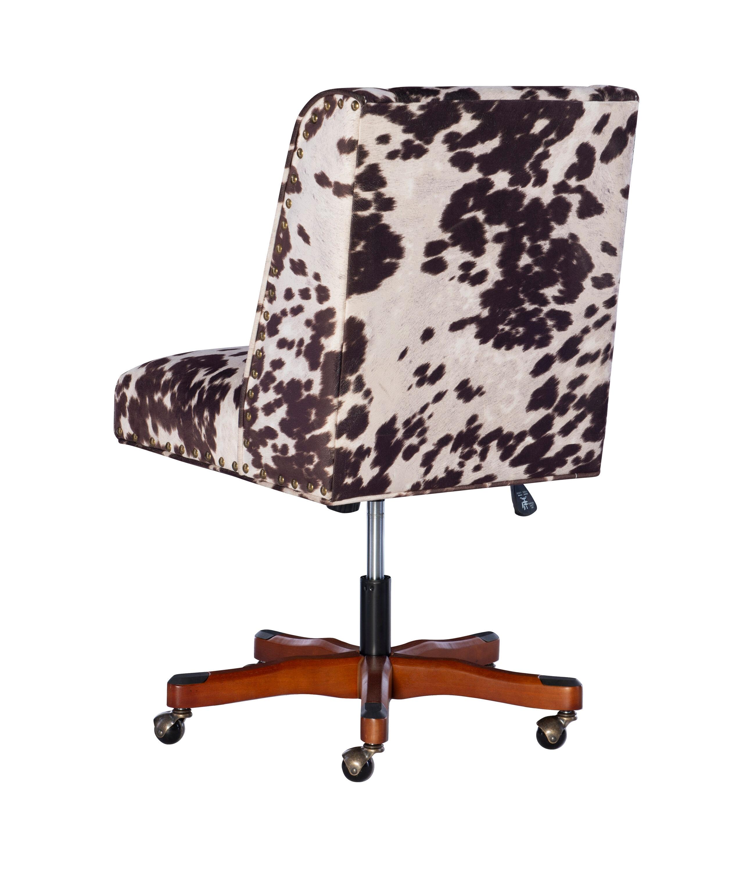 Draper Modern Office Swivel Desk Chair Metal Base Rolling Wheels Brown Cow Print - Linon