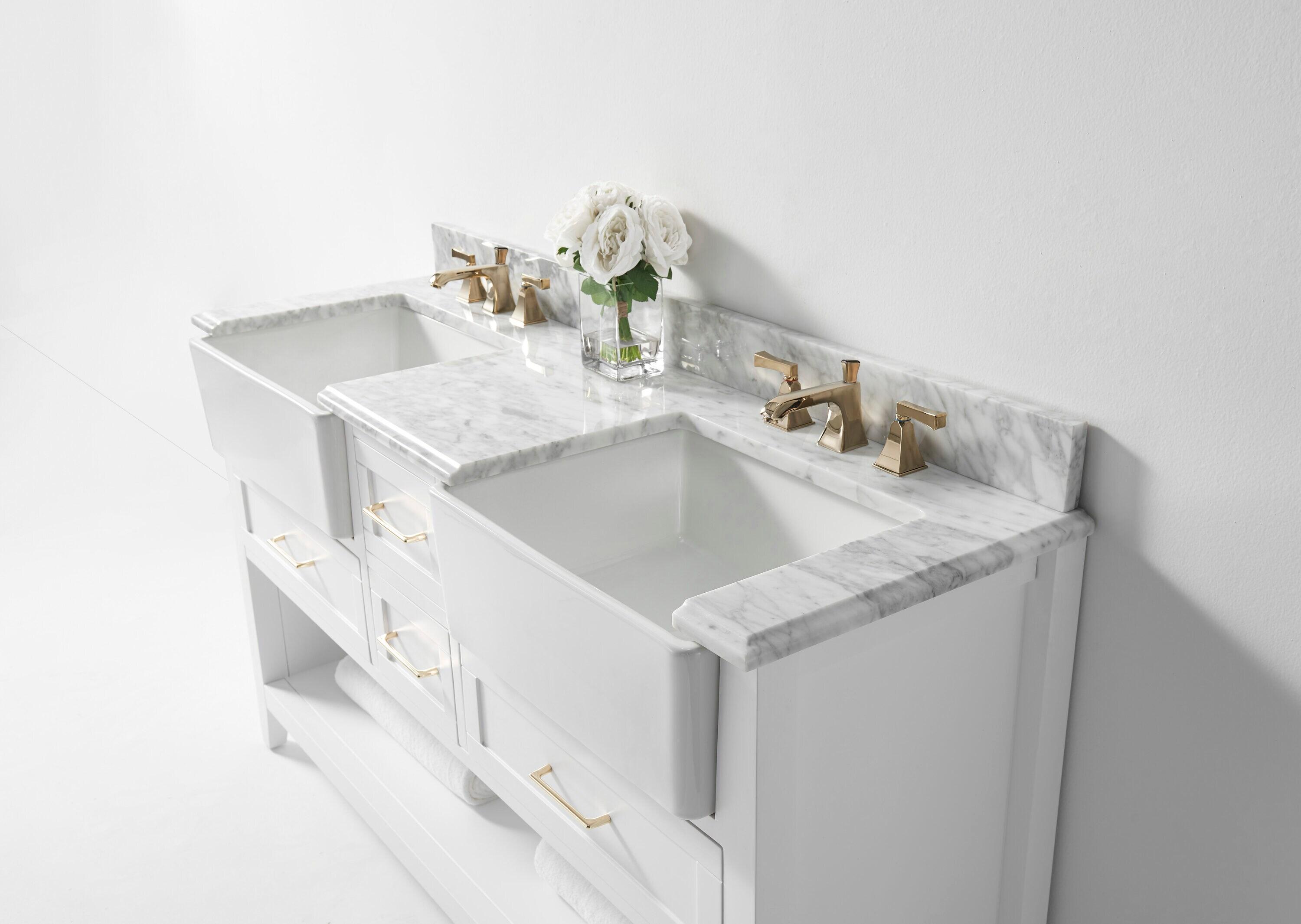 Ancerre Designs Hayley 60" Farmhouse Wood Bathroom Vanity Set in White