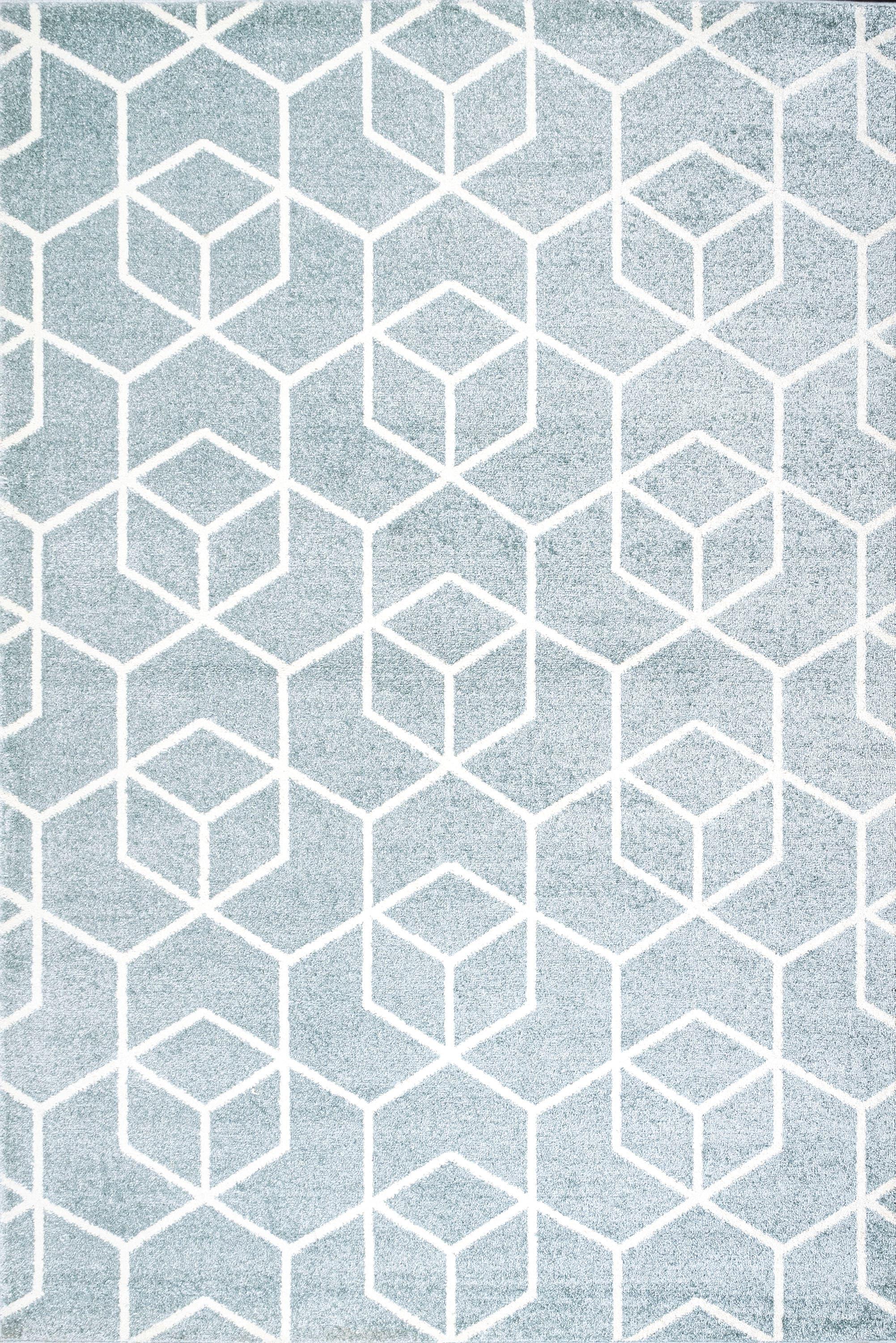 4'x6' Tumbling Blocks Modern Geometric Area Rug, Light Blue/White - JONATHAN Y