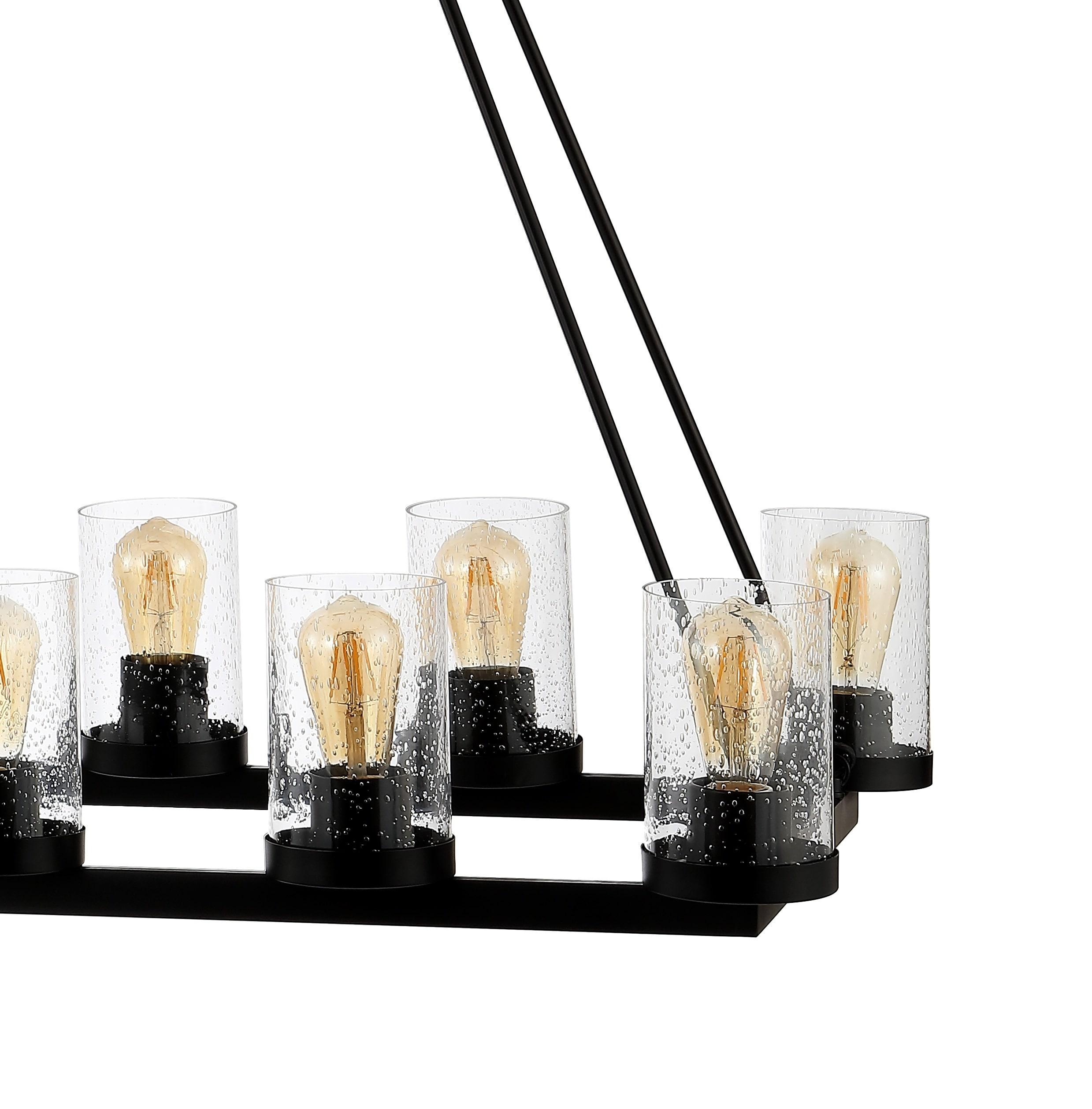 JONATHAN Y JYL7555A Coronet 45.5" 12-Light Seeded Glass/Iron Rustic Farmhouse Rectangular LED Candelier, Industrial, Vintage for living room, dinning room, bedroom Bulb Included, Oil Rubbed Bronze