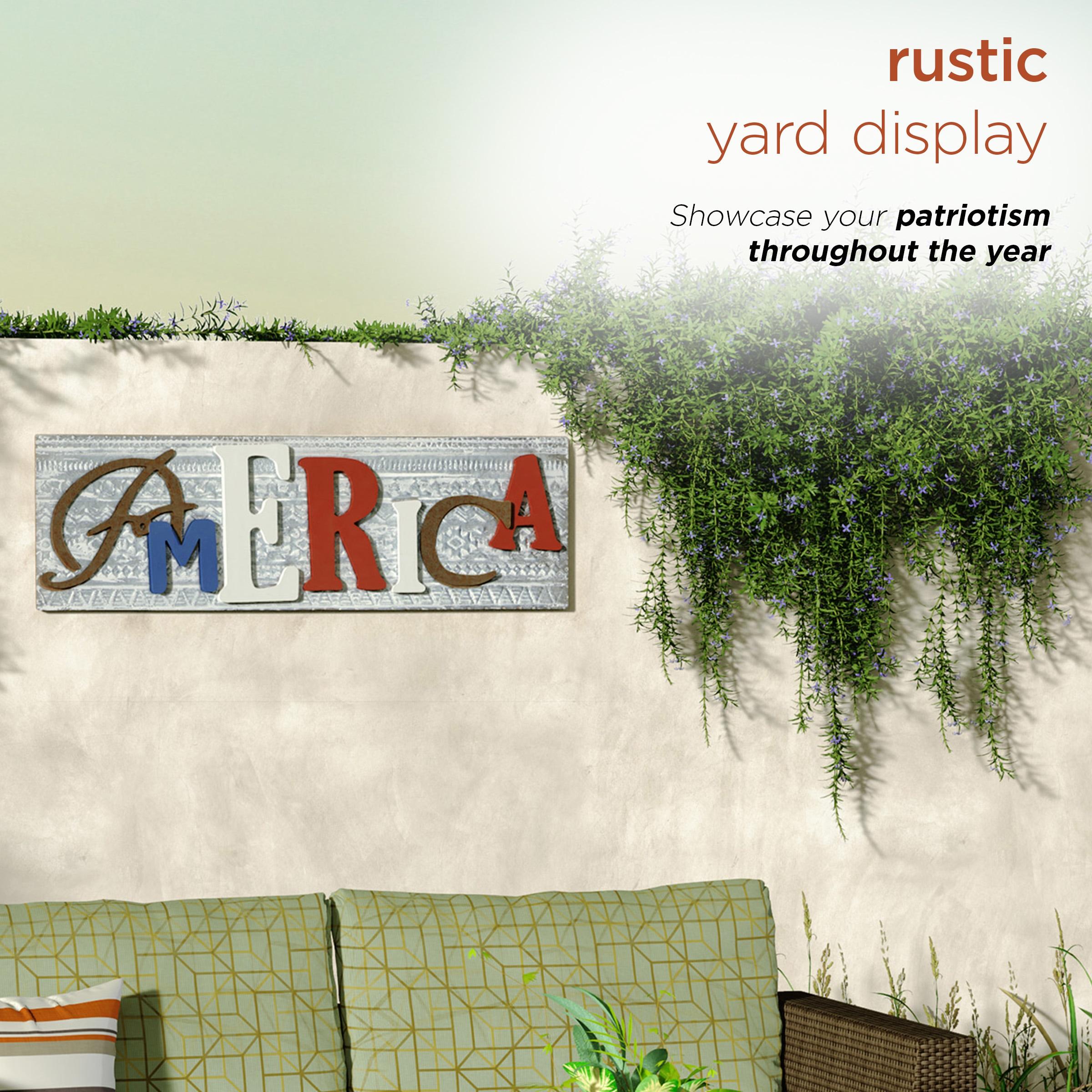 Wood and Metal America Wall Decor - Alpine Corporation: Indoor/Outdoor Patriotic Art, 24x16"