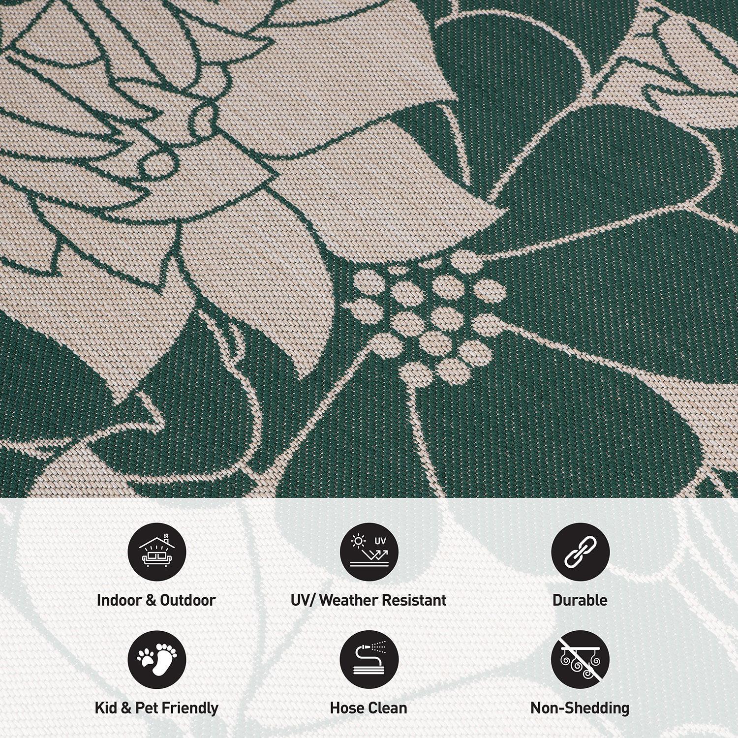 World Rug Gallery Modern Floral Flowers Textured Flat Weave Indoor/Outdoor Area Rug - GREEN 2'x3'