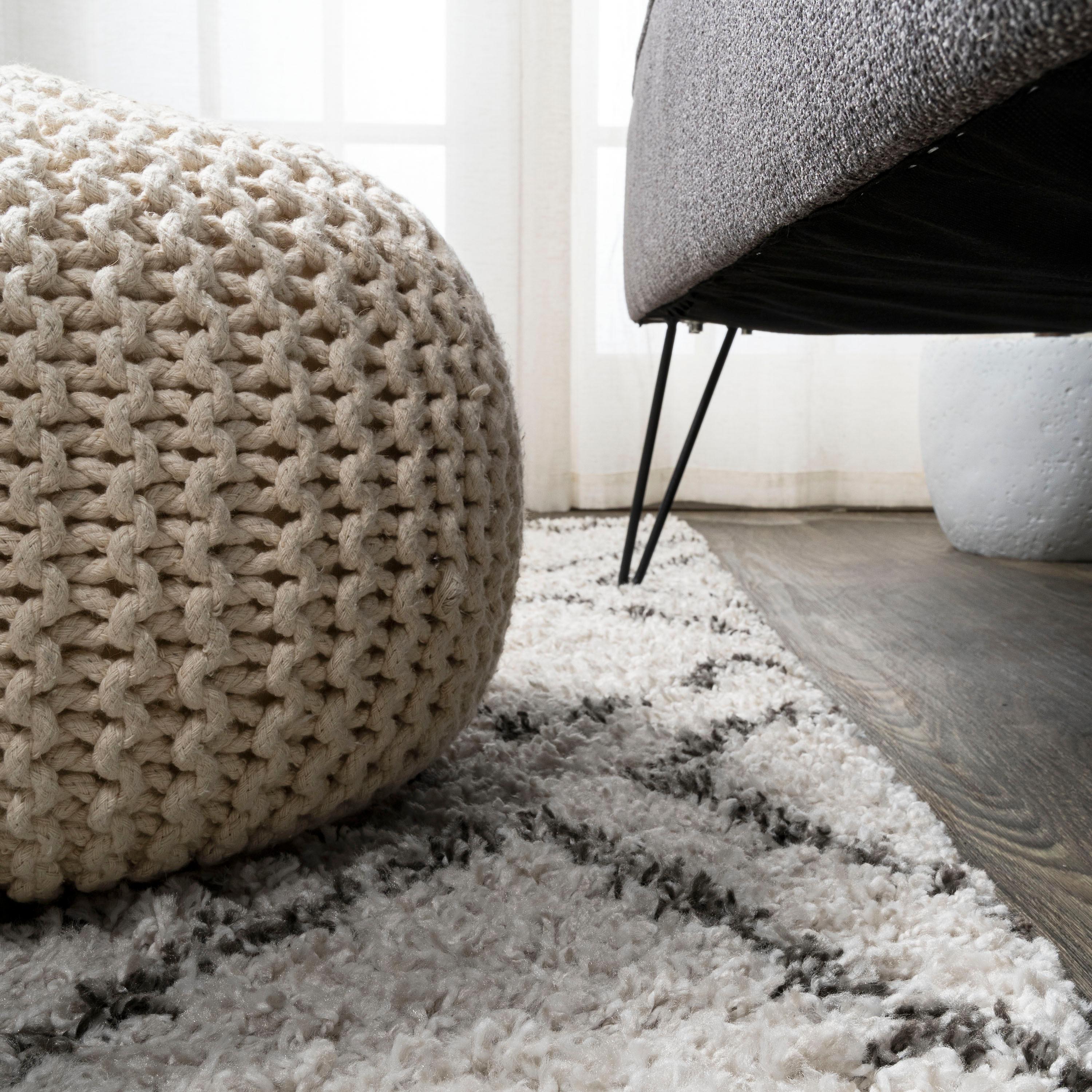 2'x8' Soller Diamond Trellis Shag Runner Rug, Beige - JONATHAN Y