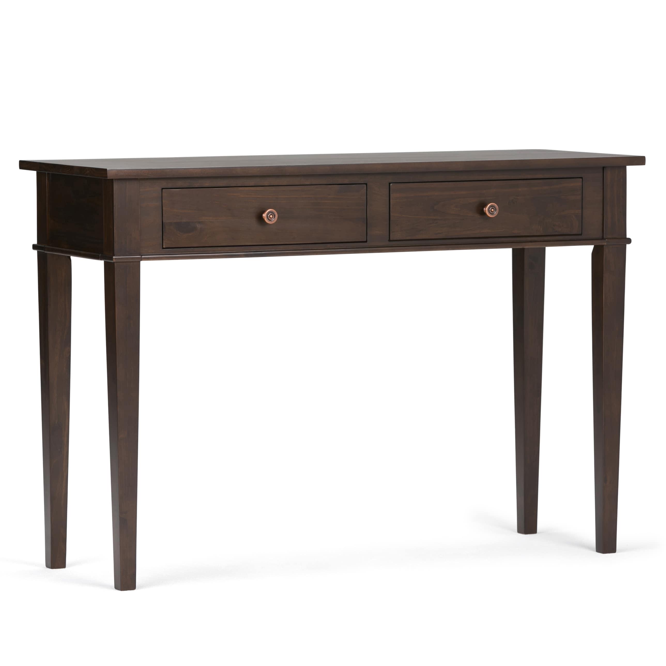 Simpli Home Carlton 44"W Solid Wood Storage Console Table in Dark Tobacco Brown with 2 Drawers